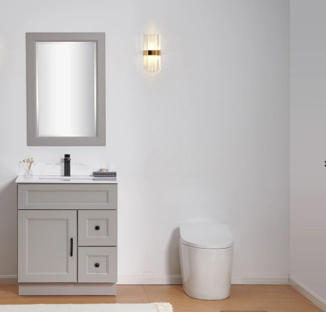 Modern 30-Inch Bathroom Vanity with Quartz Countertop - 3 Color Options & Right Side Drawers - Perfect for Small Bathrooms & Powder Rooms