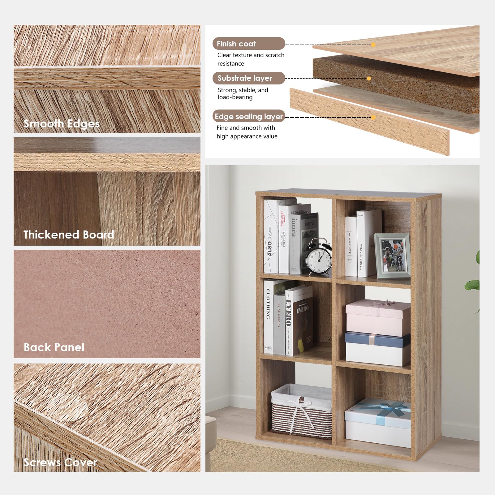 6-Cube Storage Organizer Shelf - Closet Cabinet & Bookshelf Organizer for Living Room, Bedroom, Office - Oak Wood - Perfect for Home Organization & File Storage