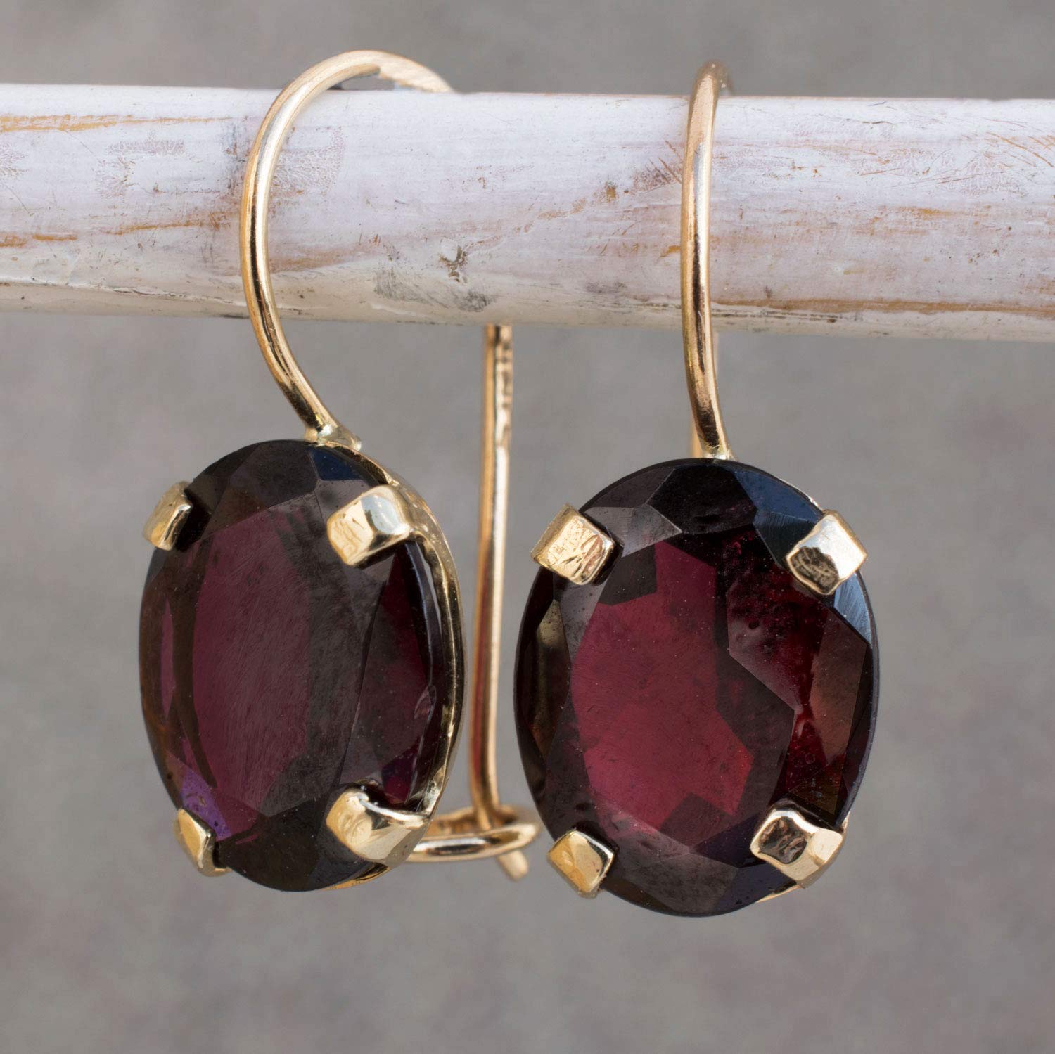 14K Gold Garnet Earrings for Women - 8x10mm Oval Gemstone Dangle Drop Earrings - January Birthstone Jewelry - Elegant & Timeless Gift for Her - Perfect for Weddings, Anniversaries & Special Occasions