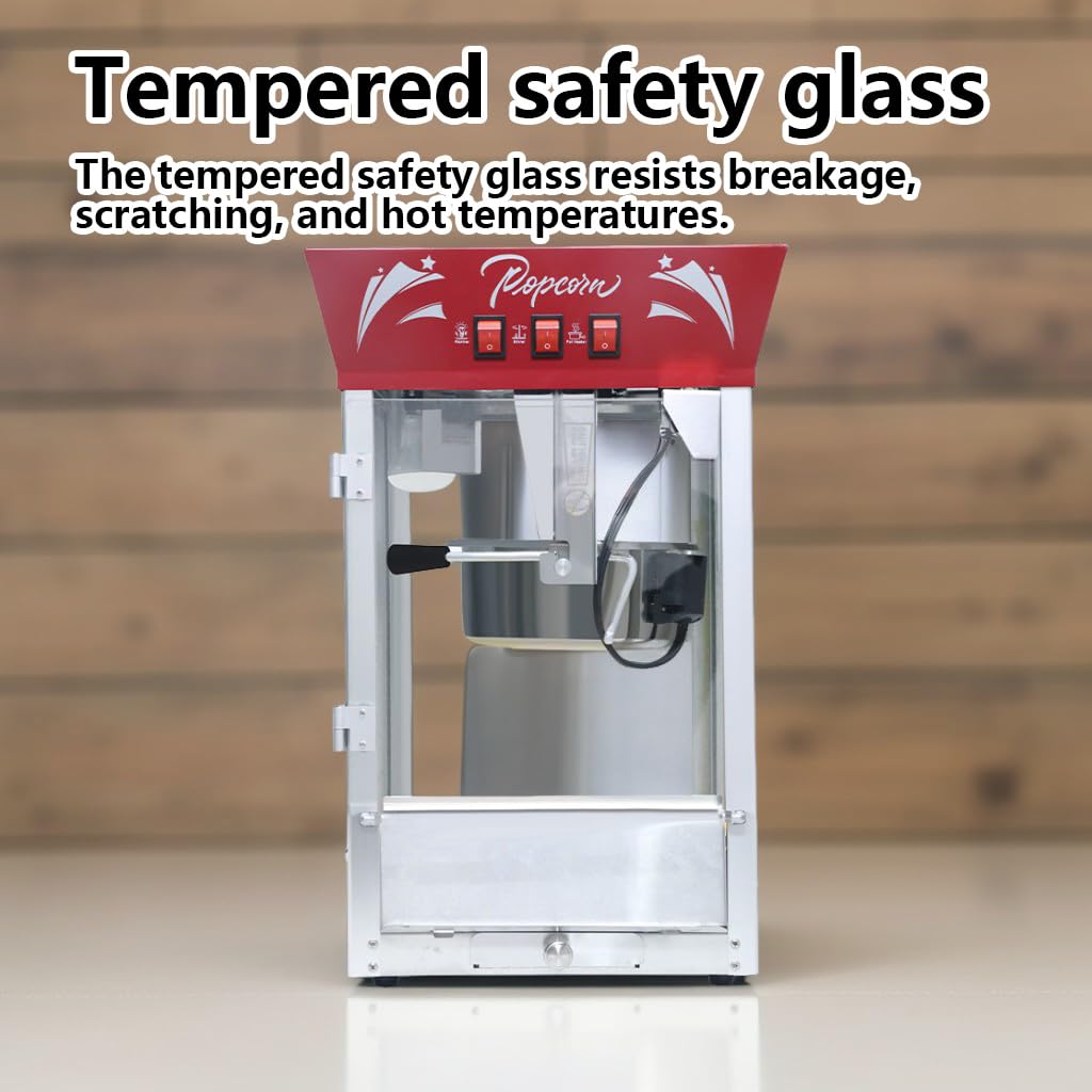 Commercial Popcorn Maker Machine - 12oz Stainless Steel Kettle with Tempered Glass, 850W Countertop Popcorn Popper with Warming Deck - Perfect for Movie Nights, Parties, Theaters, and Home Entertainment