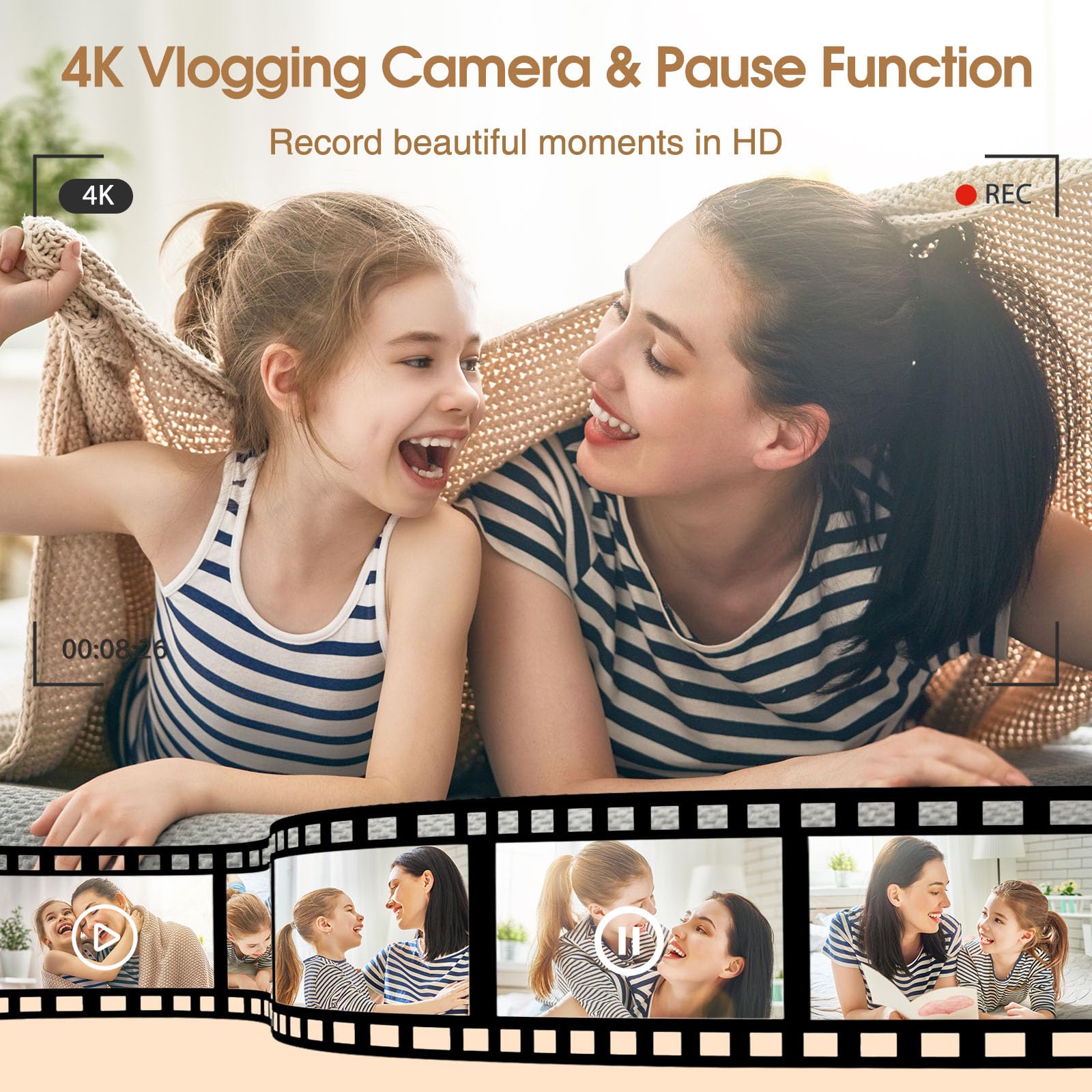 4K Vlogging Camera with Autofocus & Viewfinder - 48MP Digital Camera for Photography, 16X Zoom, Anti-Shake & Flash - Portable Travel Camera for YouTube, TikTok & Outdoor Adventures