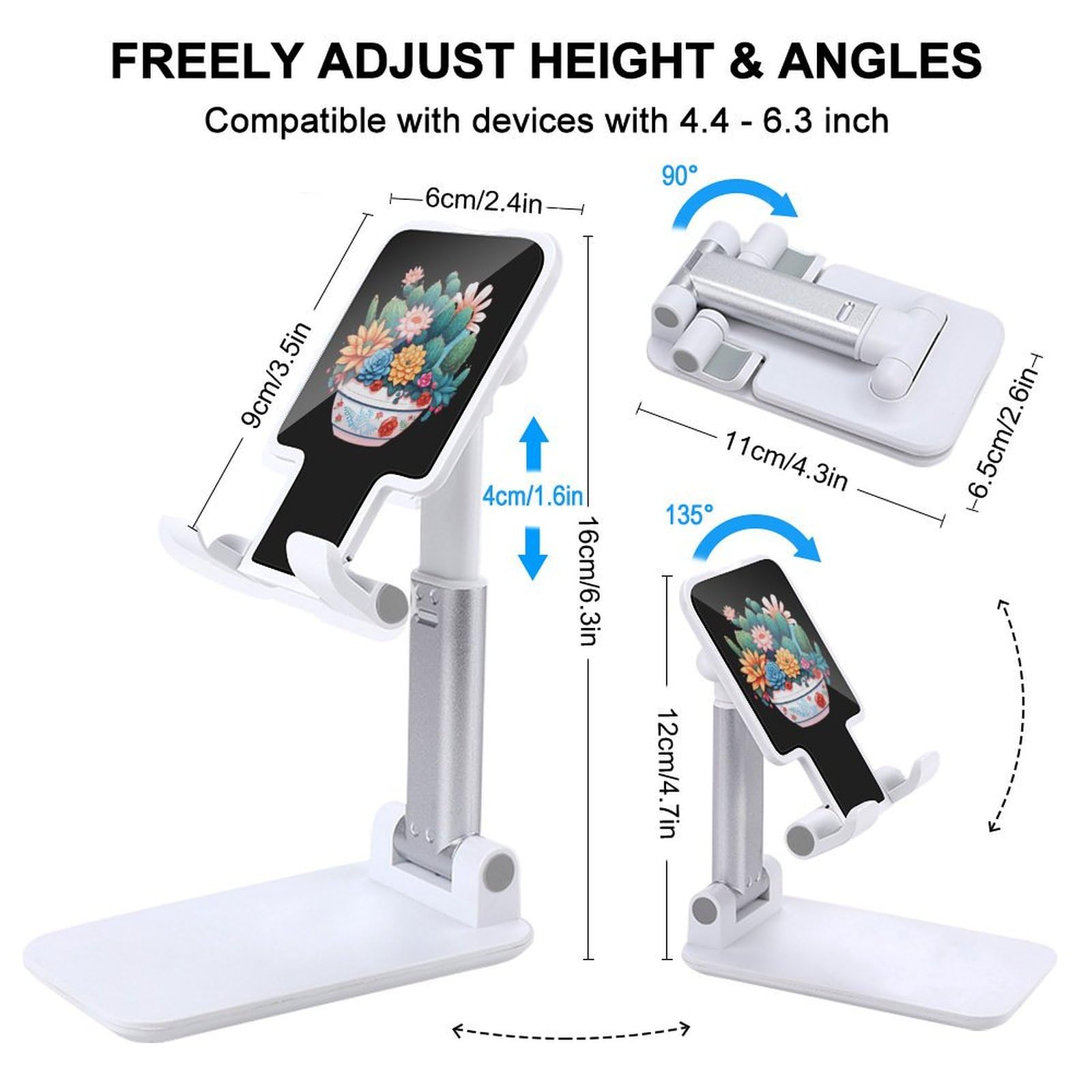 Foldable Cell Phone Stand for Desktop - Cute Succulent Cactus Design Phone & Tablet Holder - Perfect for Work, Study, and Video Calls
