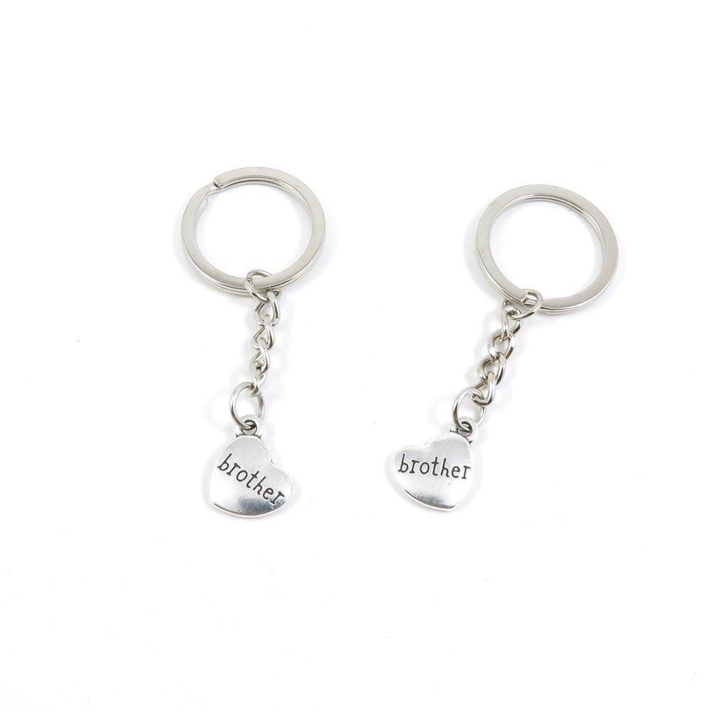 Antique Silver Tone Heart Keychain - Bulk Wholesale Key Ring Tags for Car Keys, Door Keys & Keyrings (Brother Love Design) - Perfect for Gifts, Promotions & Everyday Use