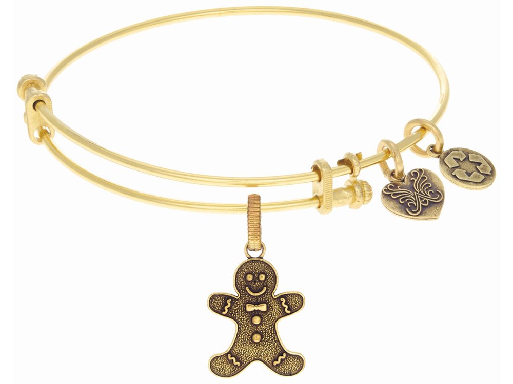 Expandable Brass Gingerbread Man Bangle Bracelet - Adjustable Christmas Holiday Jewelry Gift for Women & Teens