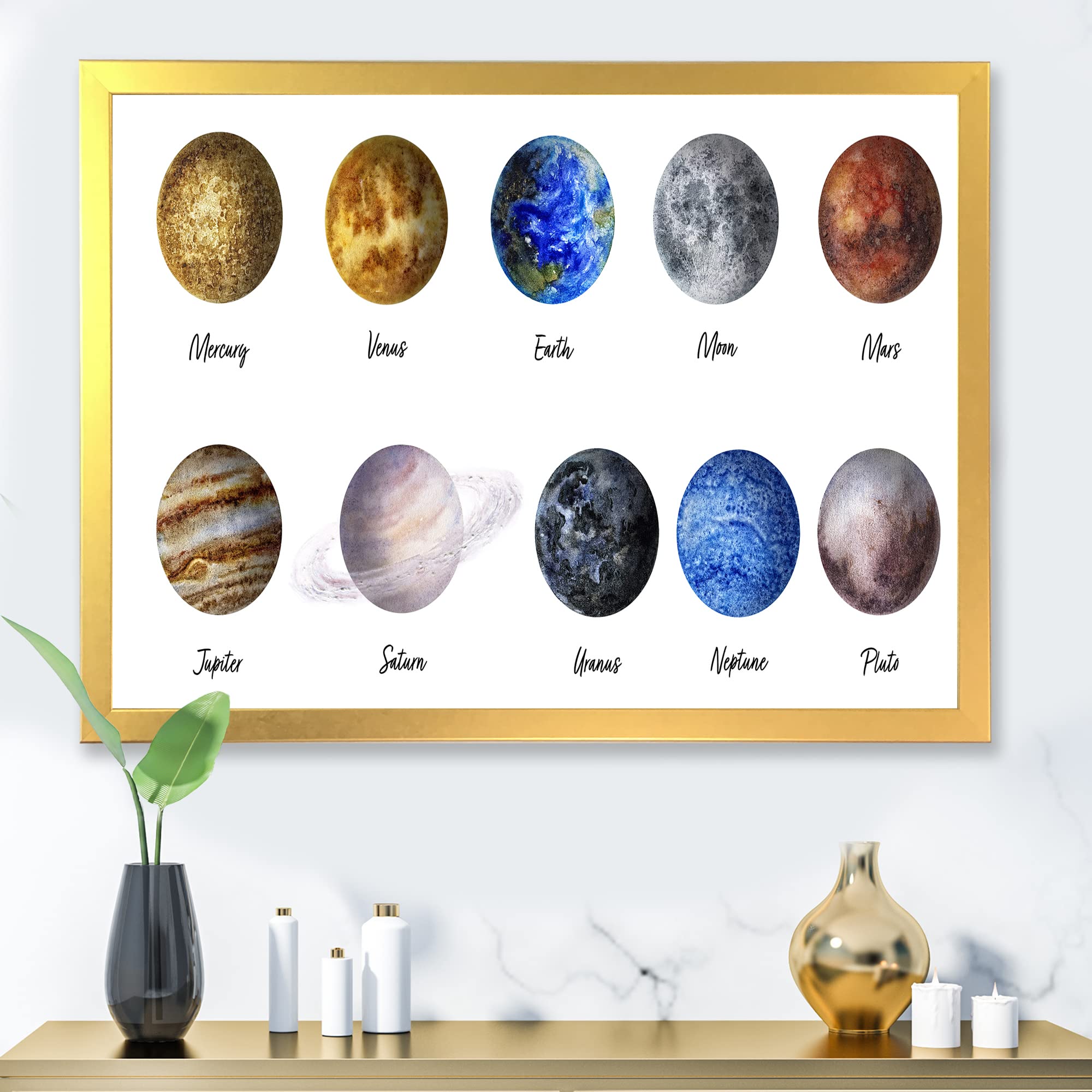 DesignQ All Planets United Modern Framed Wall Art - Solar System Decor for Living Room, Bedroom & Office - Space Themed Home Decor for Astronomy Lovers