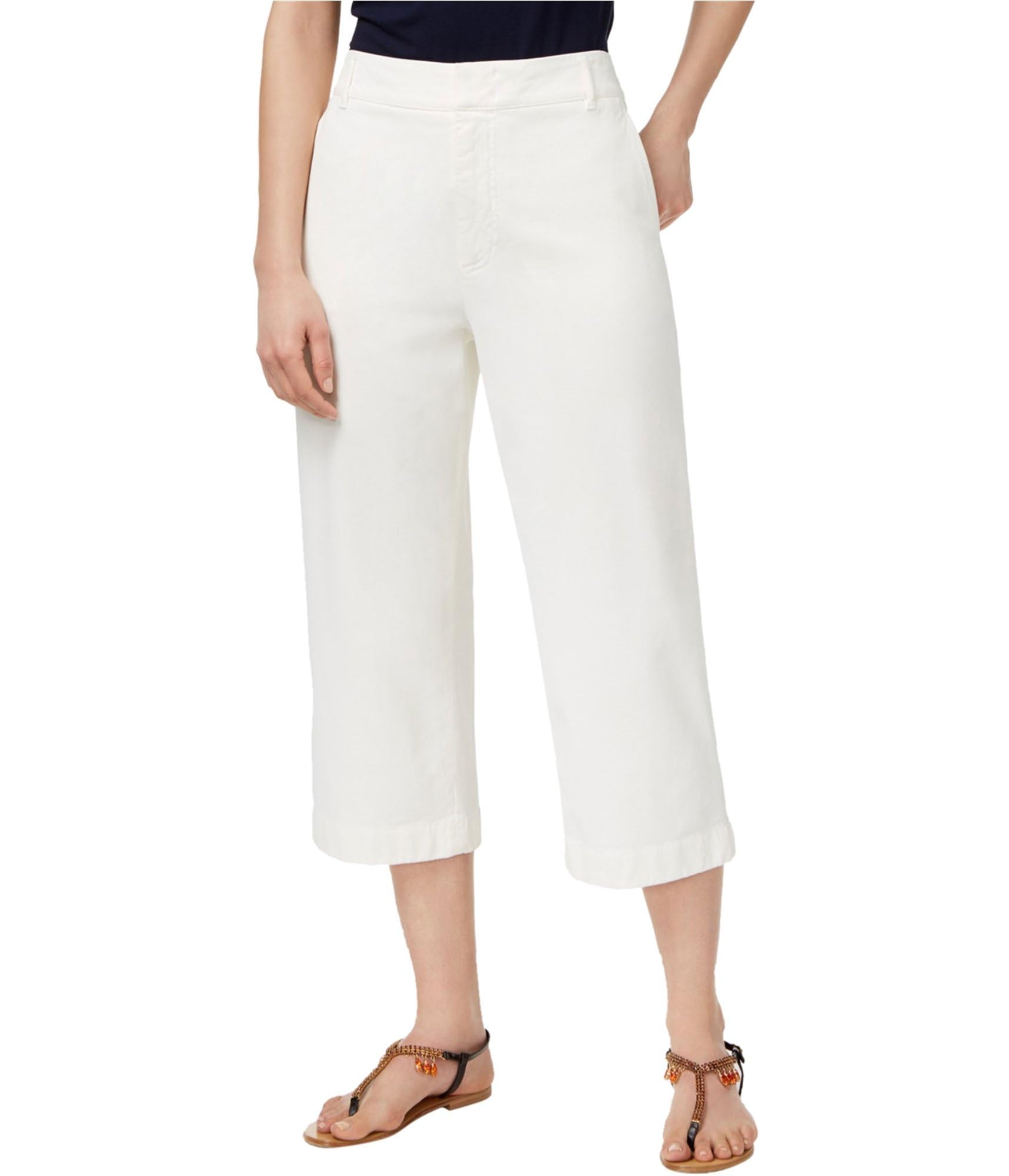 Women's Afelio Cropped Casual Trouser Pants - White Size 14 | High Waist Comfortable Work Pants for Office & Everyday Wear