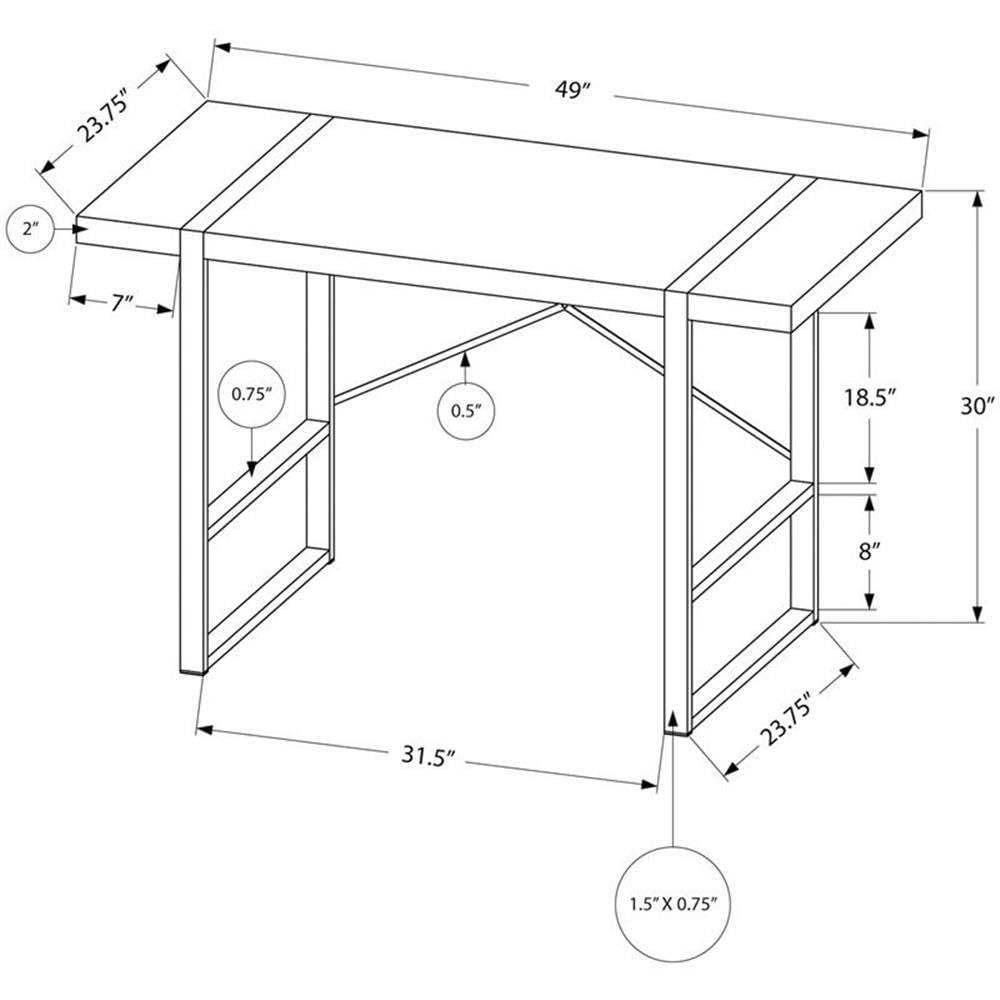 Pemberly Row Solid Wood Computer Desk with X-Shaped Base - White & Silver Finish for Home Office, Gaming, and Study Spaces
