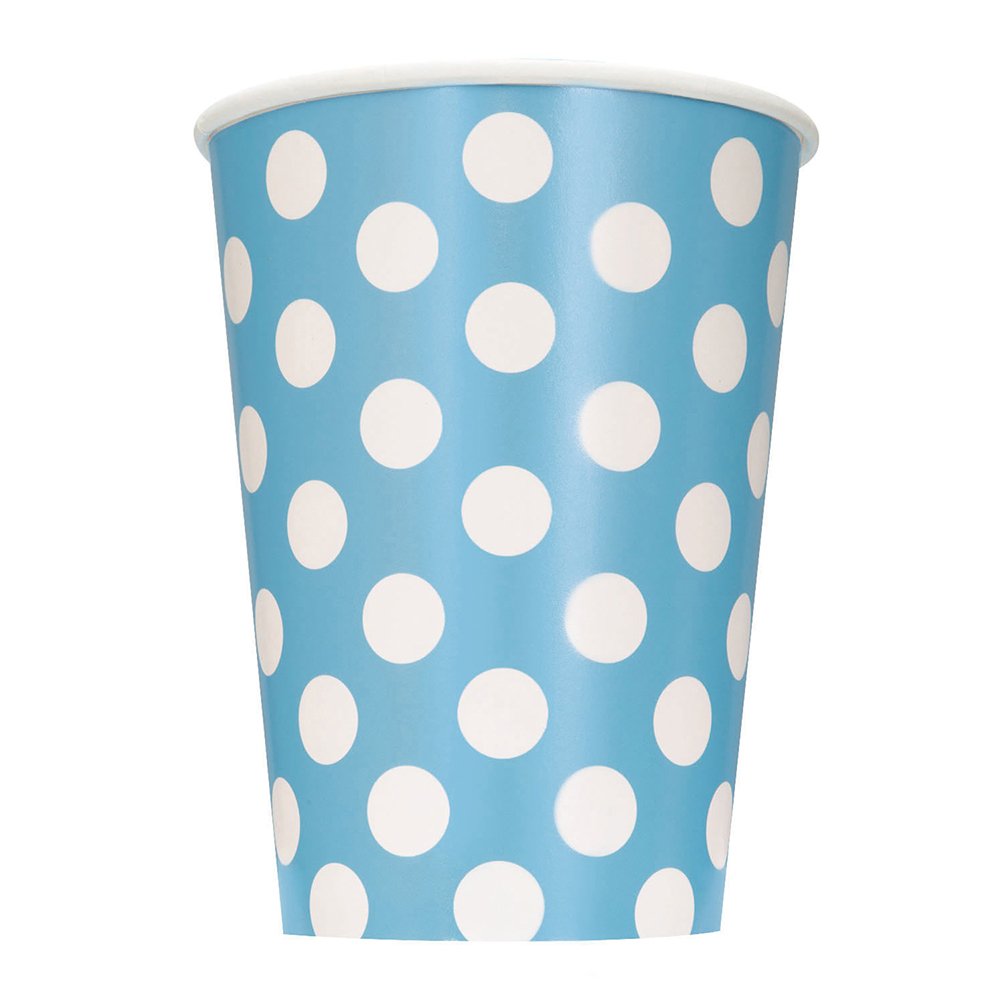 Polka Dot Disposable Party Cups 12 oz - Powder Blue Paper Cups for Birthday, Baby Shower & Wedding Celebrations