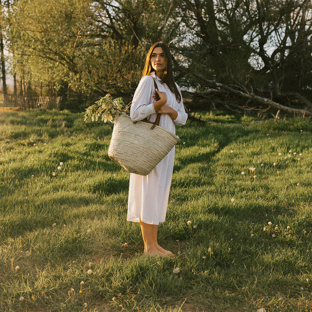 Eco-Friendly Double Handle Palm Leaf Shopping Tote Bag - Stylish & Durable for Groceries, Beach, and Farmers Market