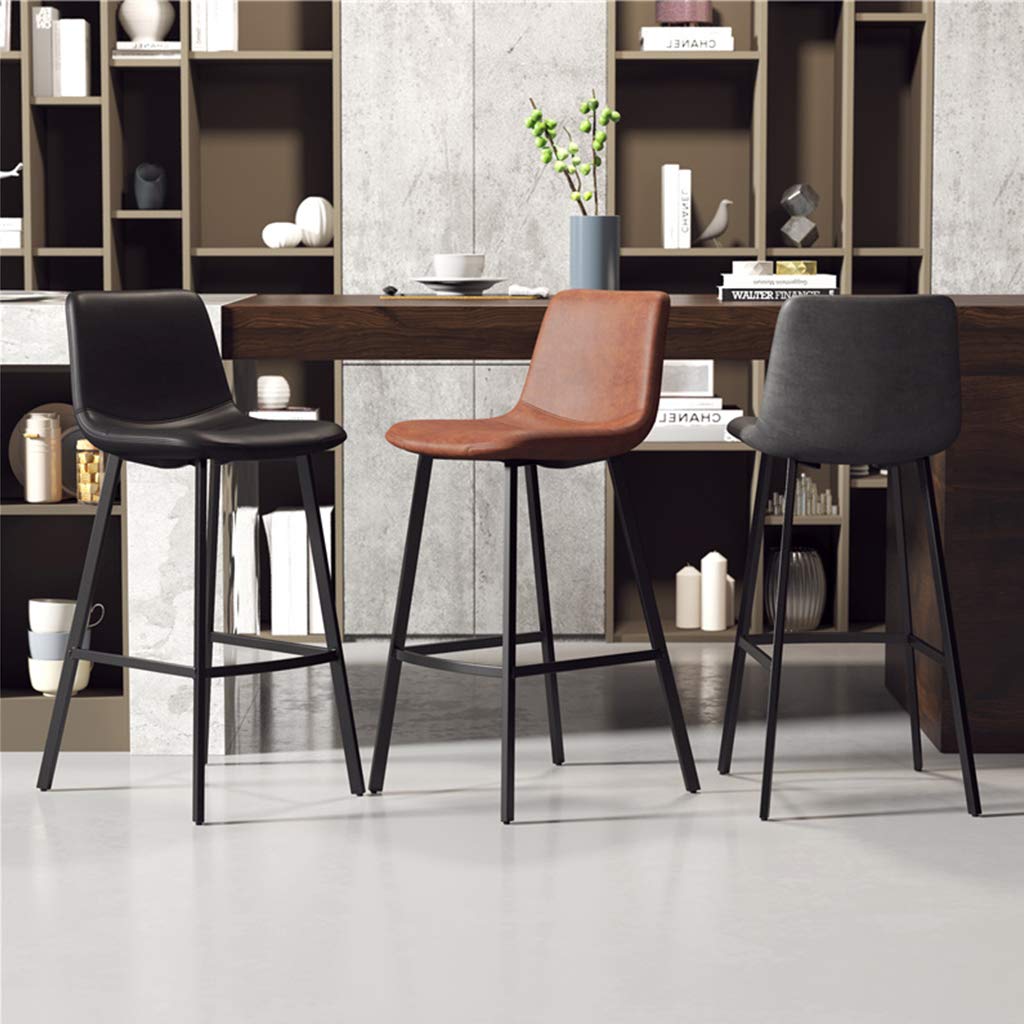 Wrought Iron Bar Stools with Back & Footrest - Leather Cushioned Pub Stools for Kitchen Counter, Coffee Shop & Cafe - Durable Dining Chairs for Home & Commercial Use