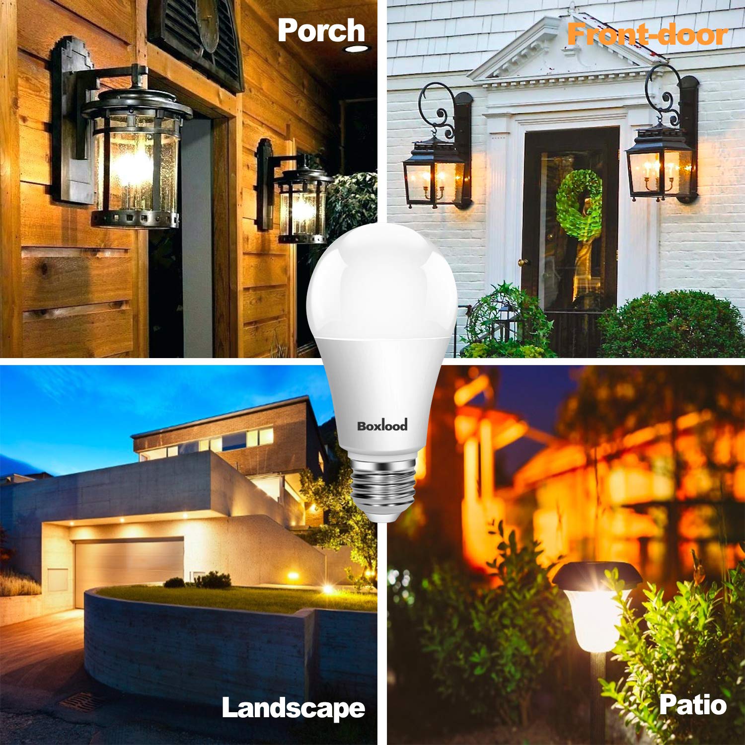 Boxlood Dusk to Dawn LED Light Bulbs with Built-in Light Sensor - 9W 6000K Cool White (60W Equivalent) - A19 E26 Base - Auto On/Off for Indoor & Outdoor Use - Perfect for Porches, Garages, and Security Lighting (2 Pack)