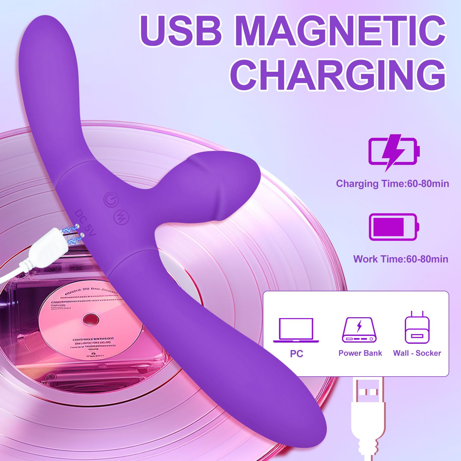 **Vibrating Double-Ended G-Spot Dildo with Anal Plug - Triple Head Stimulation, 7 Vibration Modes, Wearable Adult Toy for Couples & Lesbian Play (Purple) - Perfect for Solo, Partner & Roleplay Scenes**