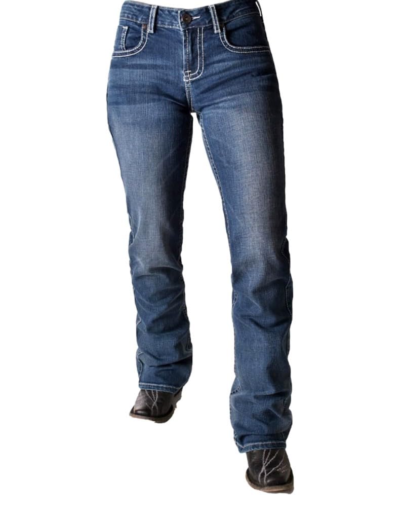 Cowgirl Tuff Western Jeans for Women - Medium Wash Never Give Up Denim Pants - Perfect for Rodeo, Horseback Riding & Country Fashion