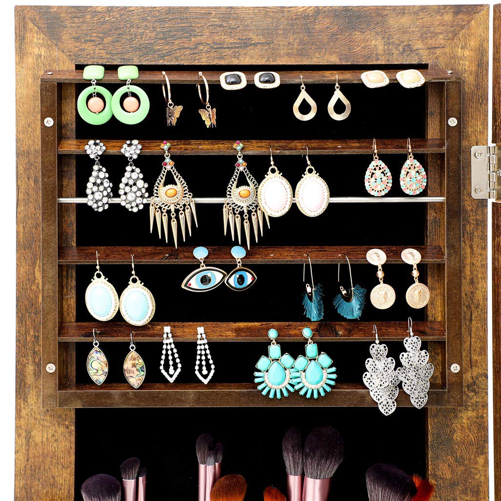 SZLIZCCC Full Length Standing Mirror with LED Jewelry Storage Cabinet - Lockable Vertical Jewelry Organizer 15.8