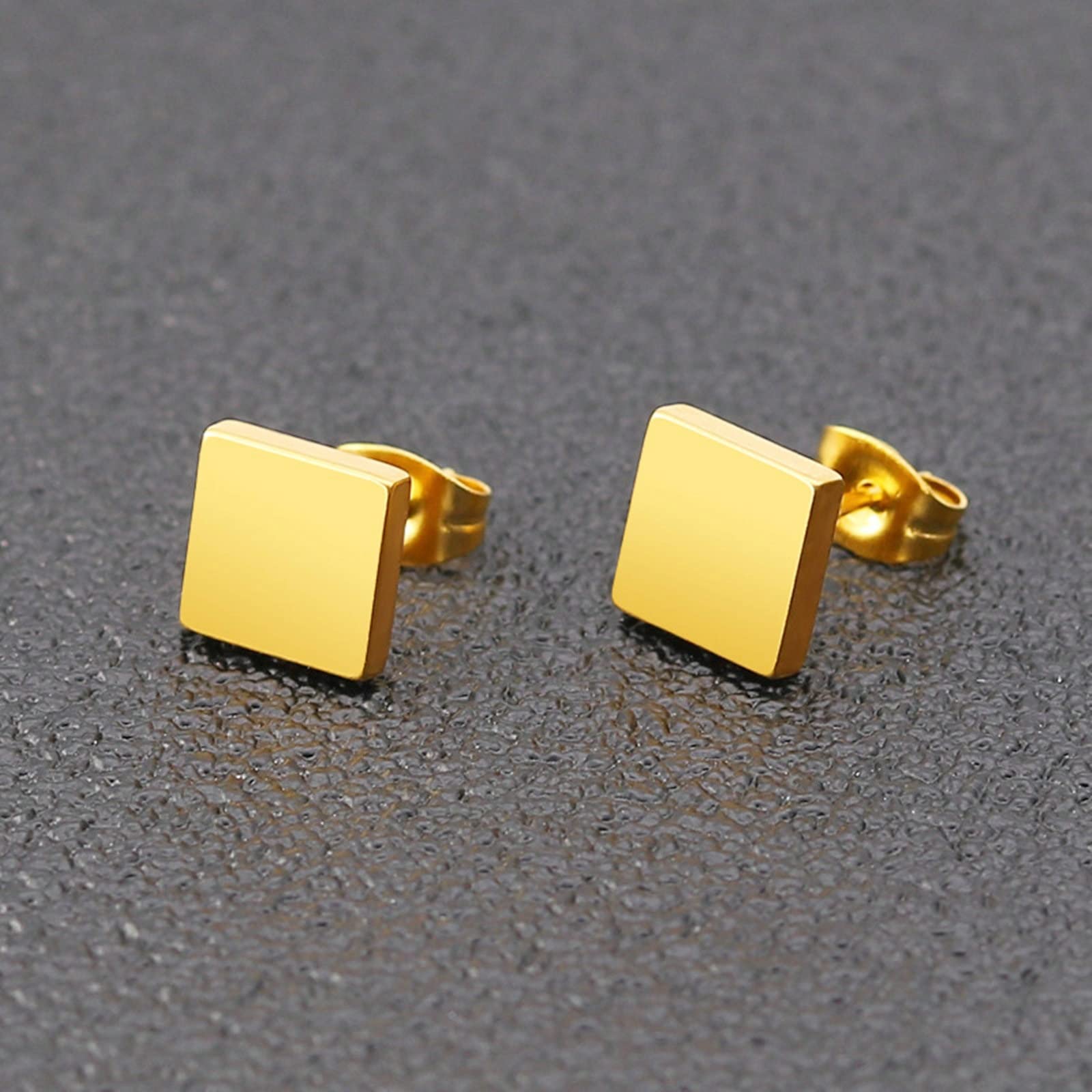 Premium Titanium Stud Earrings for Women & Men - 3 Pairs Set (Silver, Black, Gold) - 6mm & 8mm Square Polished Ear Studs - Hypoallergenic Jewelry for Daily Wear, Parties & Gifting