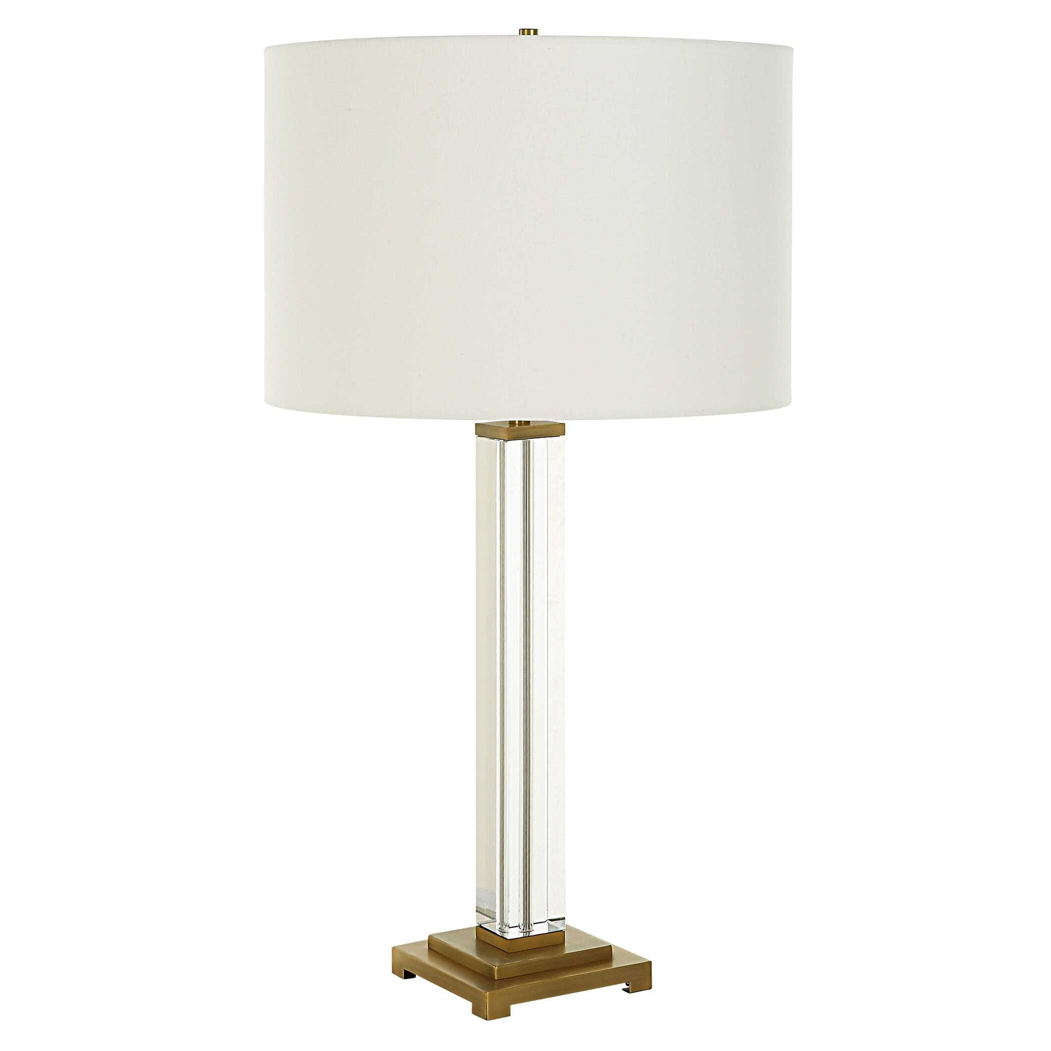 Elegant Crystal Column Table Lamp in Pearl Silver - Perfect for Bedroom, Living Room & Office Decor