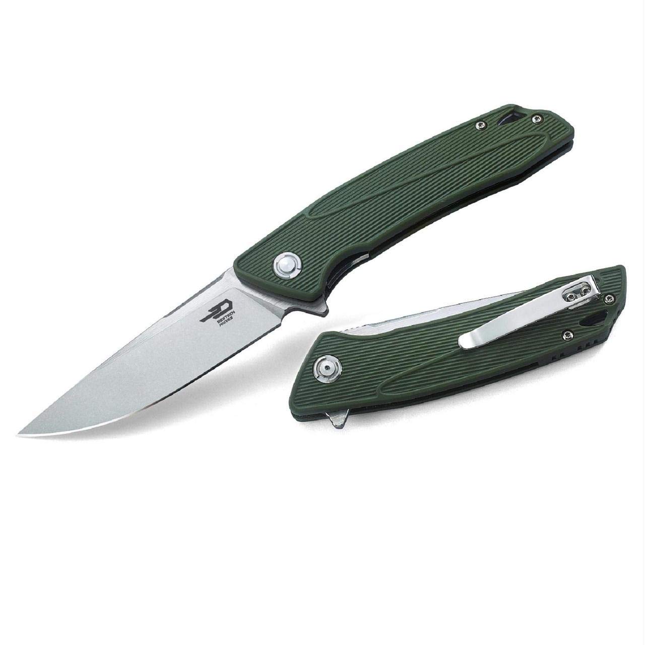 Bestech Spike Linerlock Folding Pocket Knife - Green G10 Handle, EDC Utility Knife for Camping, Hiking & Outdoor Adventures