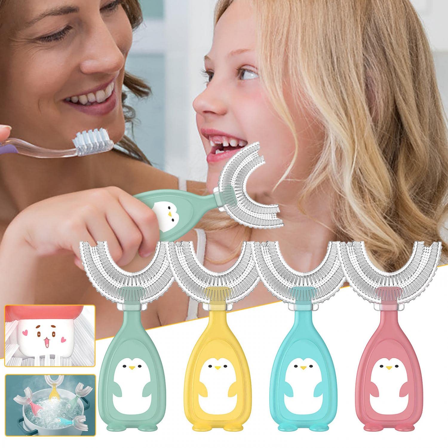 U-Shaped Silicone Toothbrush for Kids Ages 2-12 - 360° Full Mouth Cleaning for Toddler Teeth Care (Blue, 1-Pack) - Perfect for Daily Brushing & Teaching Good Oral Hygiene Habits