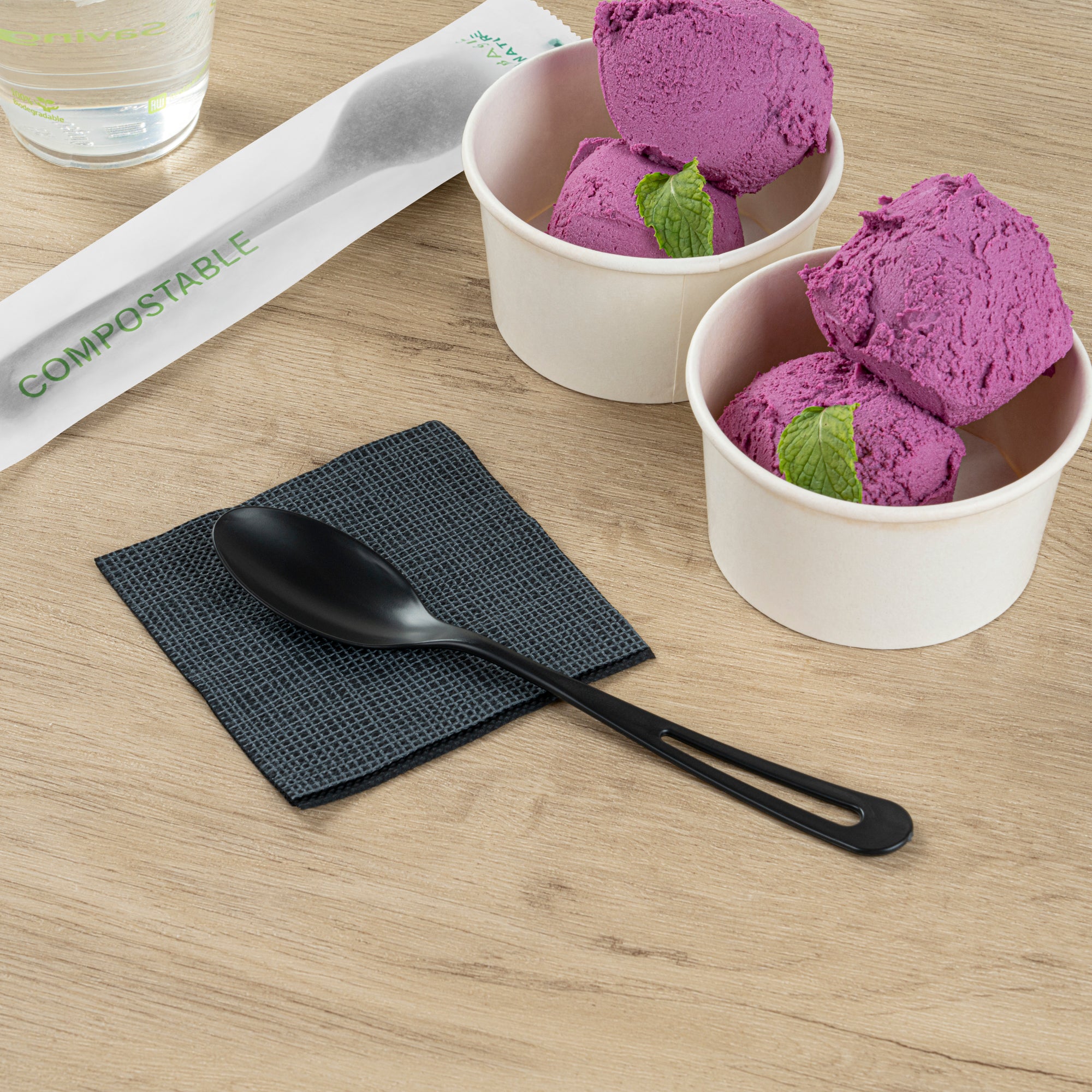 Eco-Friendly Black CPLA Compostable Plastic Spoons - Heat Resistant, 7.5 Inch, 250 Count Bulk Box - Perfect for Parties, Picnics & Sustainable Dining