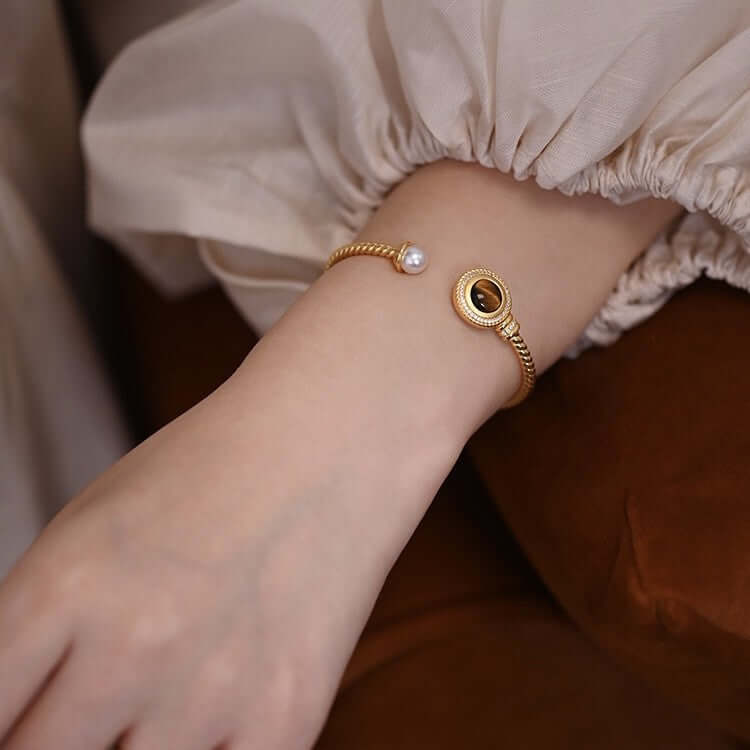 Vintage Tiger Eye Twist Cuff Bangle Bracelet for Women - Handmade Adjustable Boho Arm Jewelry | R1513 | Perfect for Boho Fashion, Festival Outfits & Everyday Wear