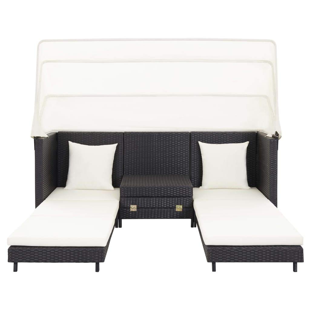 All-Weather Outdoor Sectional Sofa Set - 3-Piece Extendable Patio Furniture with Poly Rattan Roof - Black - Perfect for Deck, Poolside, Backyard & Porch Relaxation