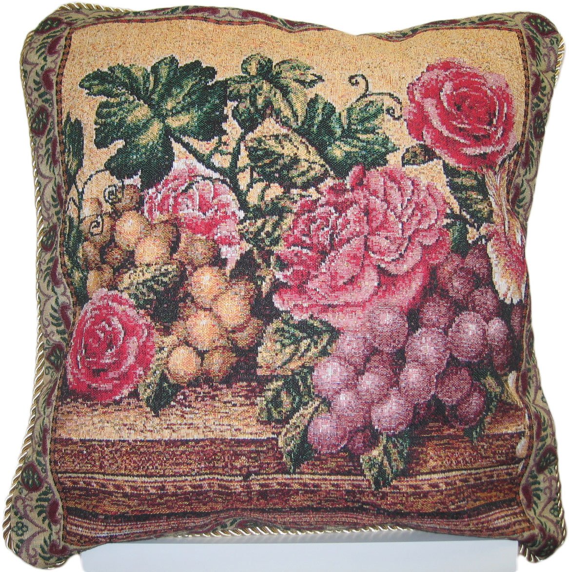 DaDa Bedding 18 Inch Decorative Throw Pillow - Fruit and Rose Woven Design for Sofa, Bed, Couch | Home Decor Accent Pillow