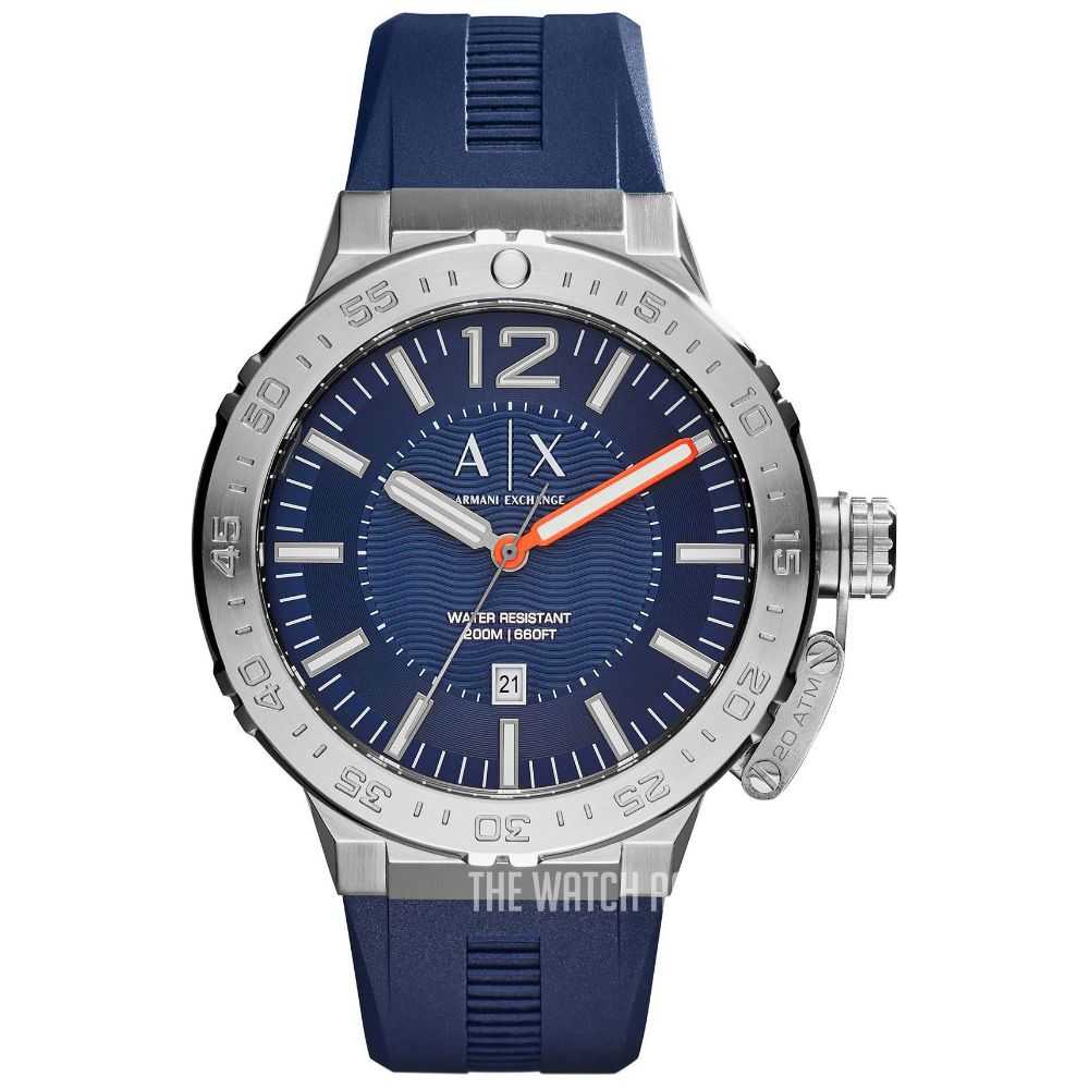 ARMANI EXCHANGE AX1812 Men's Analog Quartz Watch with Stainless Steel Case & Blue Rubber Strap - Stylish Silver Watch for Business, Casual Wear & Everyday Use