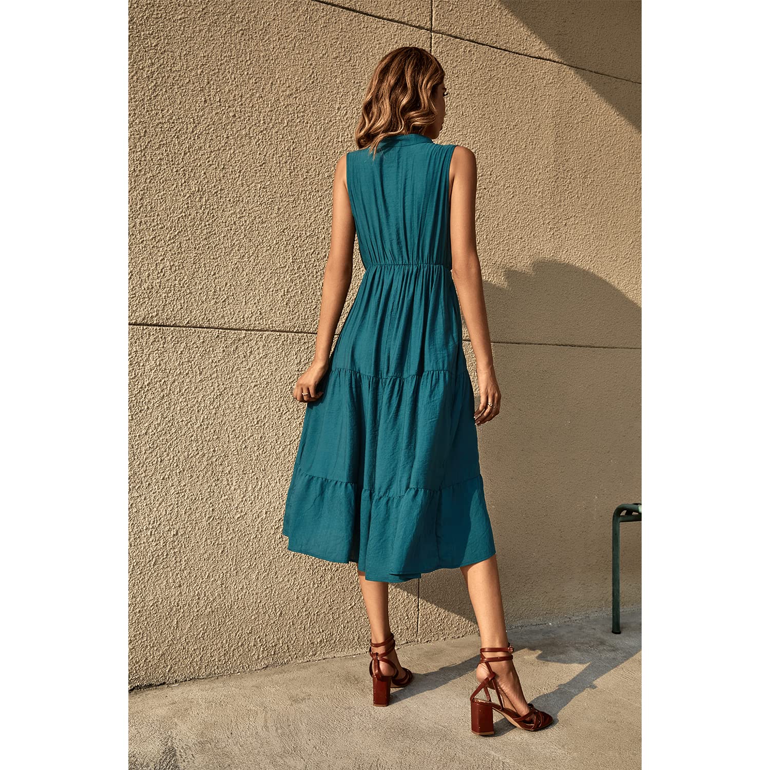 BROVAVE Women's 2025 Summer Sleeveless Striped V-Neck Collar Shirt Dress - Casual Midi Dress for Beach, Office & Everyday Wear