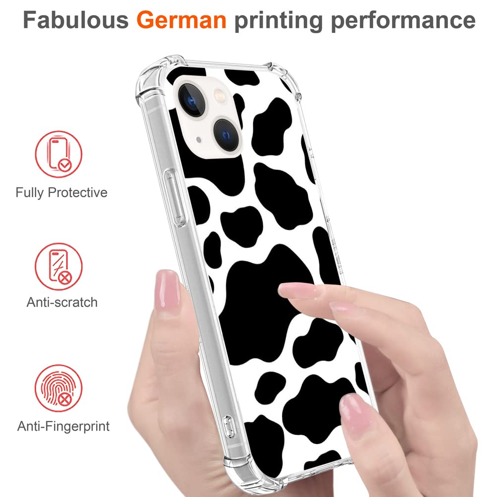 Cow Print iPhone 13 Mini Case - Soft TPU Clear Protective Cover with Heavy Duty Protection & Wireless Charging Compatible - Cute Kawaii Cow Design for Girls Women - Perfect for Daily Use, Work, School & Travel