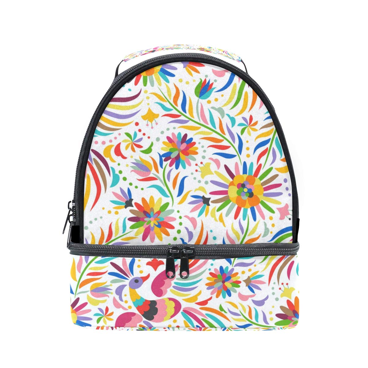 ALAZA Insulated Double Decker Lunch Box - Mexican Colorful Ethnic Pattern Cooler Tote Bag for Women & Men | Portable Food Container for Office, School, Picnic & Outdoor Activities