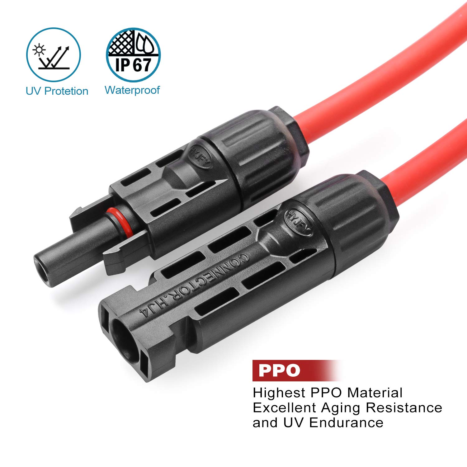10AWG Solar Extension Cable 6 Feet with MC4 Connectors - Solar Panel Wire Kit (6FT Red + 6FT Black) for RV, Off-Grid & Home Solar Systems - Weatherproof & Durable Solar Power Accessories