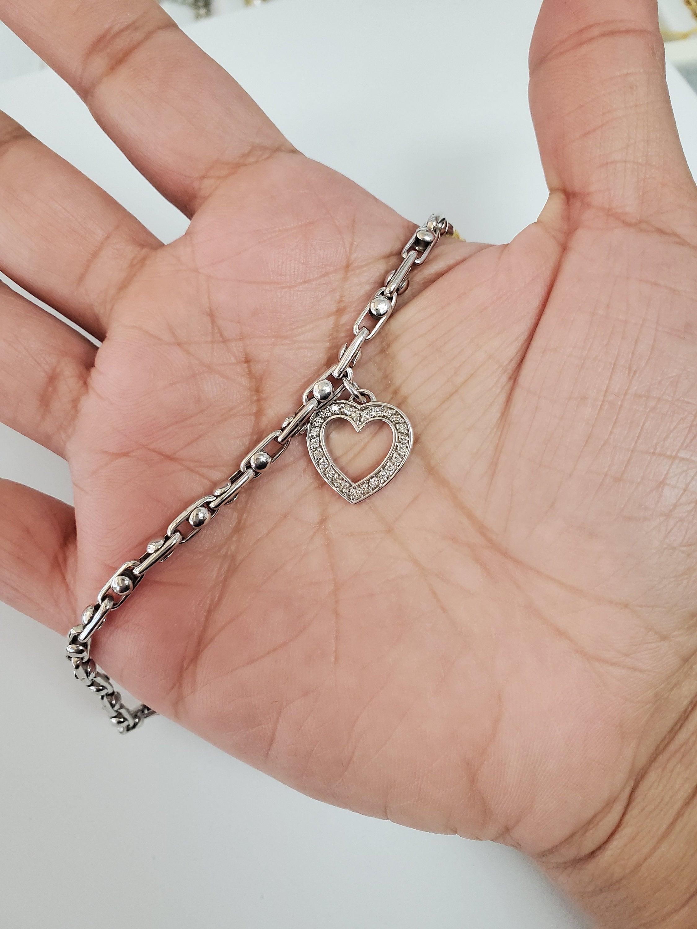 1/2 Ct. Diamond Heart Charm Bracelet - 14k White Gold Jewelry for Women, Elegant Gift for Valentine's Day, Anniversary & Special Occasions
