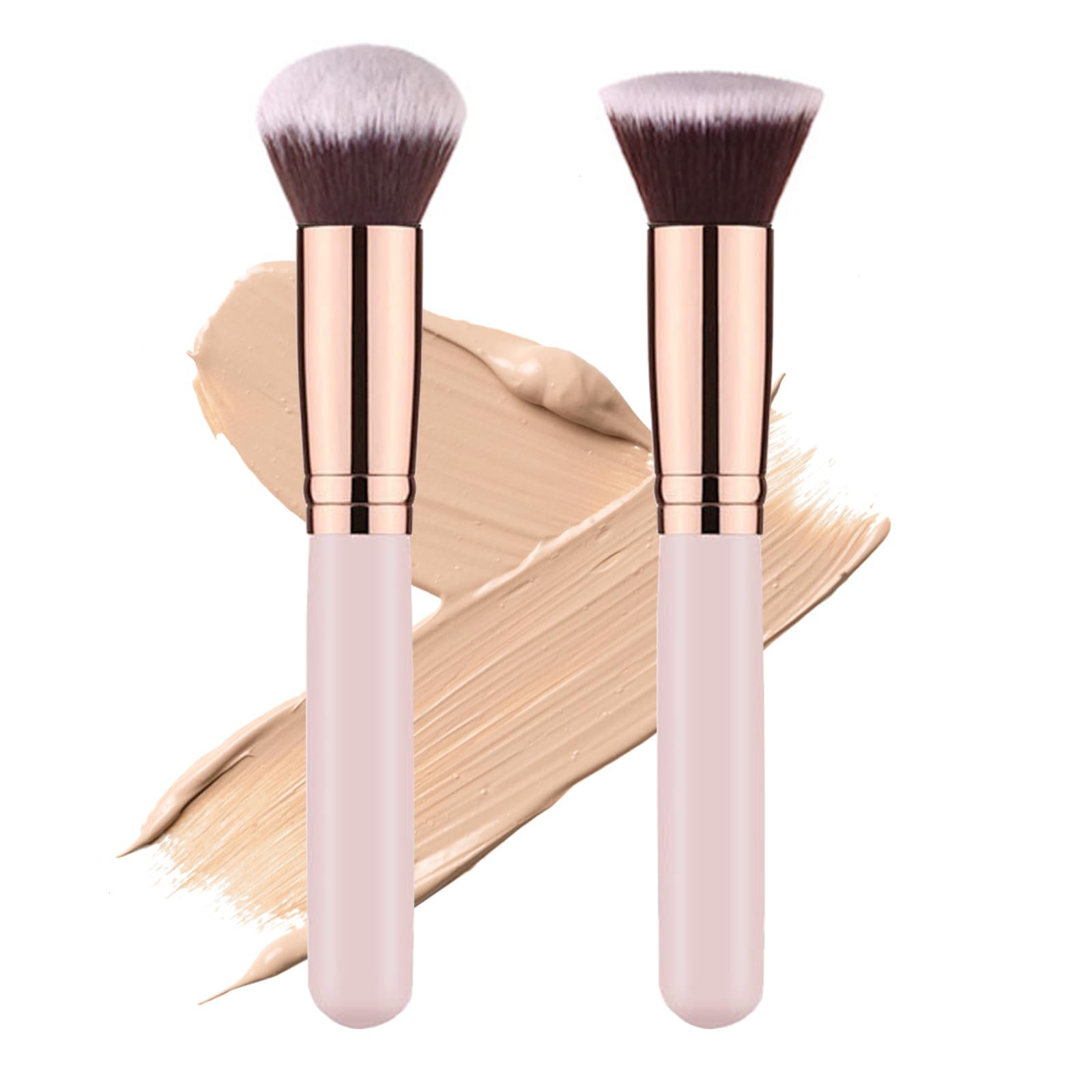 2-Piece Kabuki Foundation Brush Set - Round Top Professional Makeup Brush for Liquid, Cream & Powder - Perfect for Blending & Buffing Face & Body Makeup - Ideal for Daily Use, Travel & Professional Makeup Artists