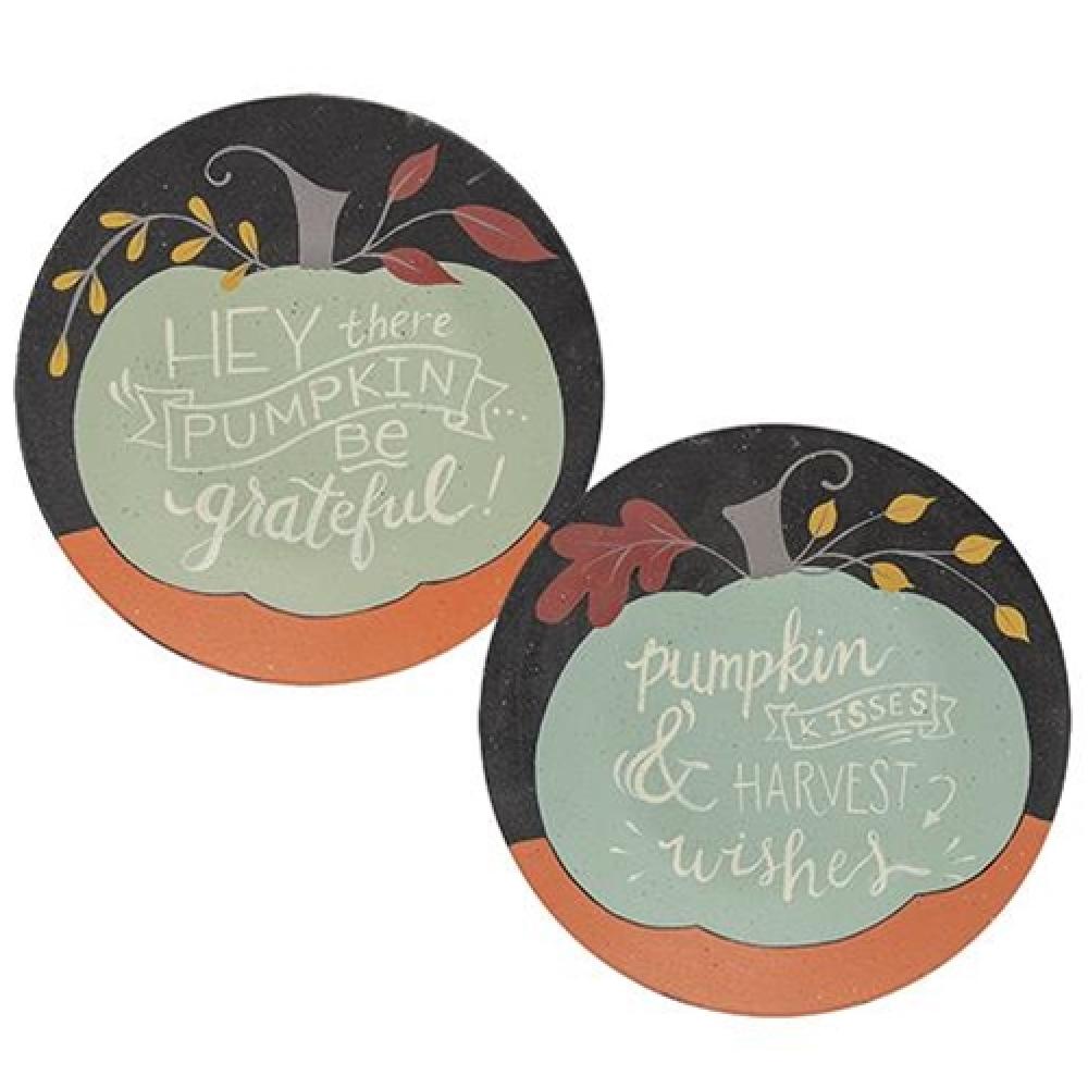Pumpkin Kisses & Harvest Wishes Thanksgiving Dinner Plate Set of 2 - Fall Harvest Decor, Autumn Tableware for Holiday Gatherings & Seasonal Home Decor