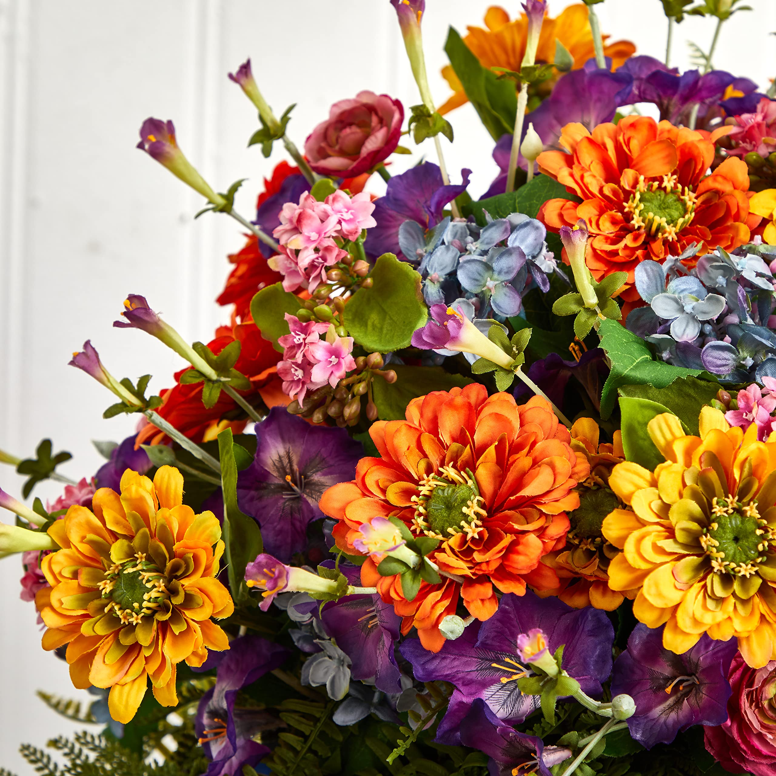Nearly Natural Giant Mixed Floral Artificial Arrangement in Blue Vase - Lifelike Home Decor for Living Room, Office, or Wedding Centerpiece