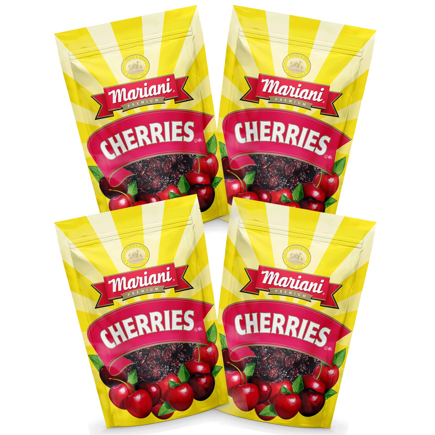 Mariani Dried Cherries - Healthy Vegan Snacks for Kids & Adults | Gluten-Free Dried Fruit | 5oz Pack of 4 | Perfect for Lunchboxes, Hiking & On-the-Go Snacking