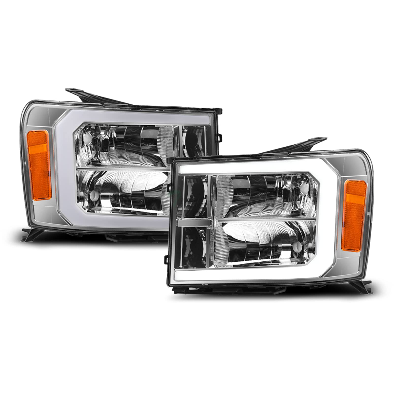 TLAPS 7422439643659 LED DRL Light Bar for GMC Sierra 2007-2014 - Chrome Housing with Amber Reflector - Upgrade Your Truck Headlights for Better Visibility & Style