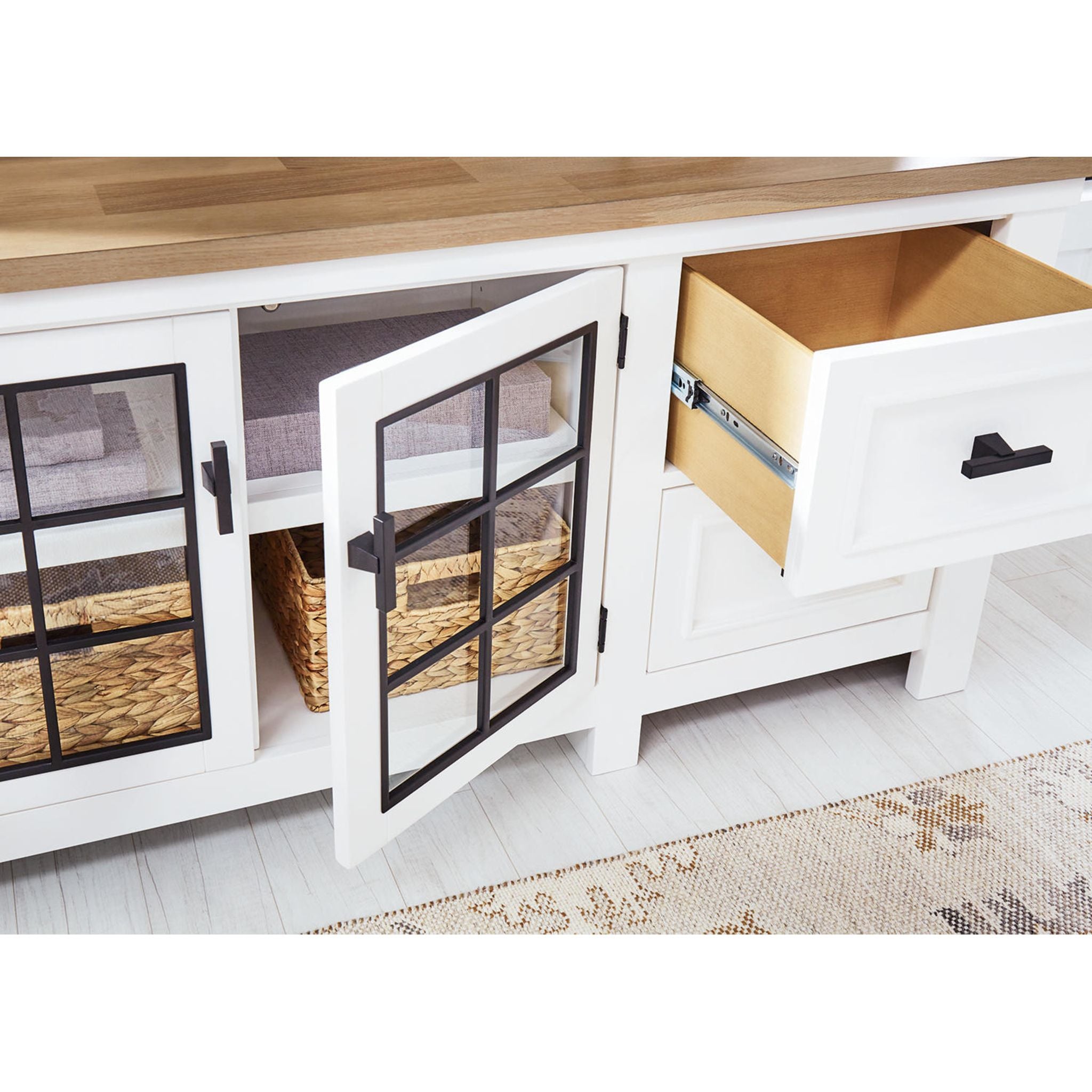 Ashbryn Modern TV Stand with Storage - White/Natural Finish for Living Room, Bedroom & Home Theater Setup