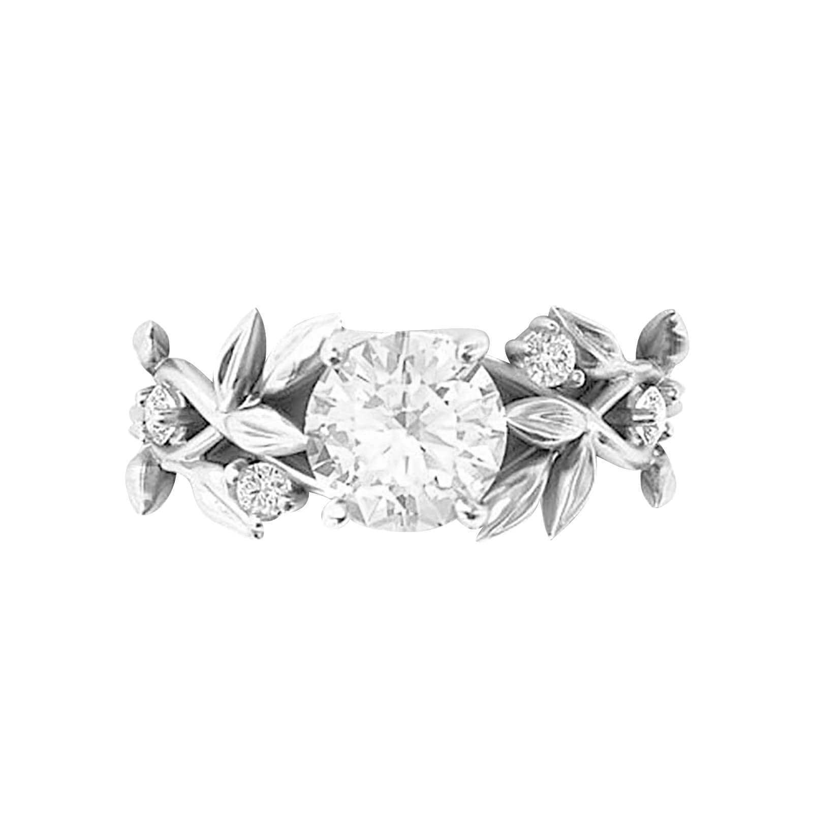 Silver Transparent Diamond Flower Wedding Ring for Women - Floral Vine Leaf Design, Elegant Jewelry for Bridal, Engagement, Anniversary & Special Occasions