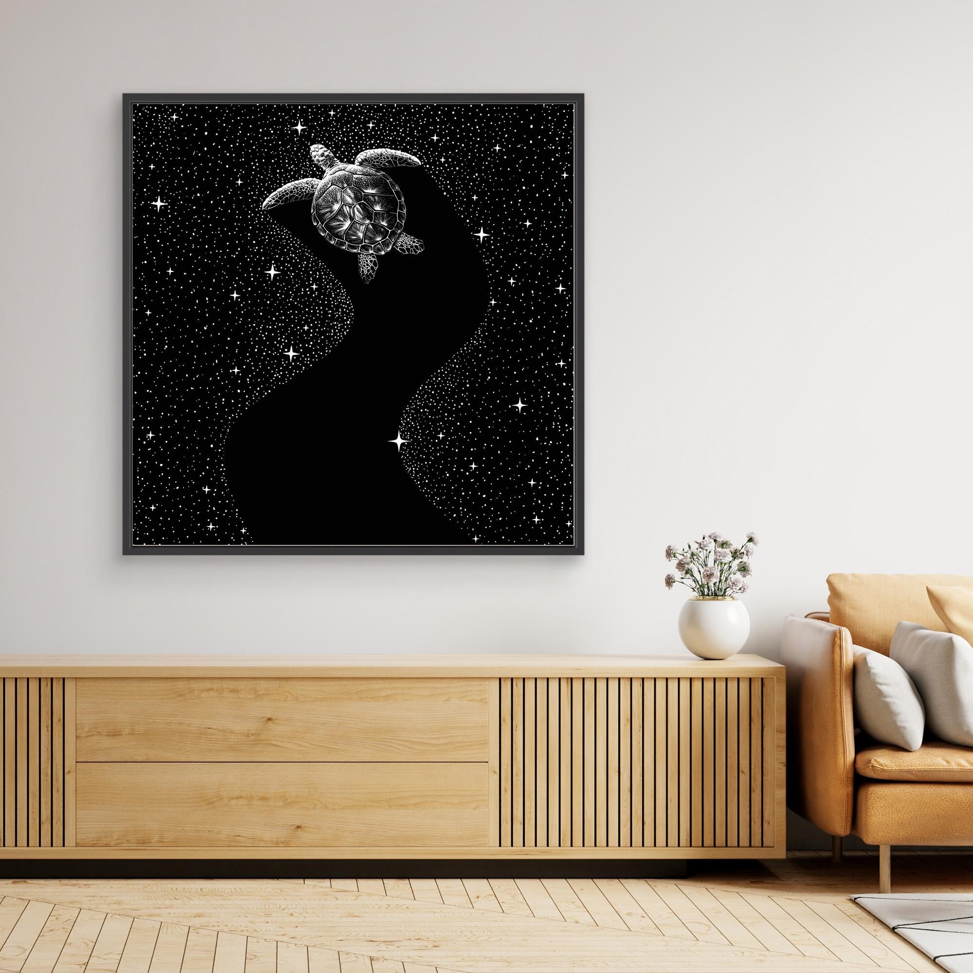 Starry Turtle Canvas Print - Black Version by Alirıza Çakir | Modern Wall Art for Living Room, Bedroom & Office Decor