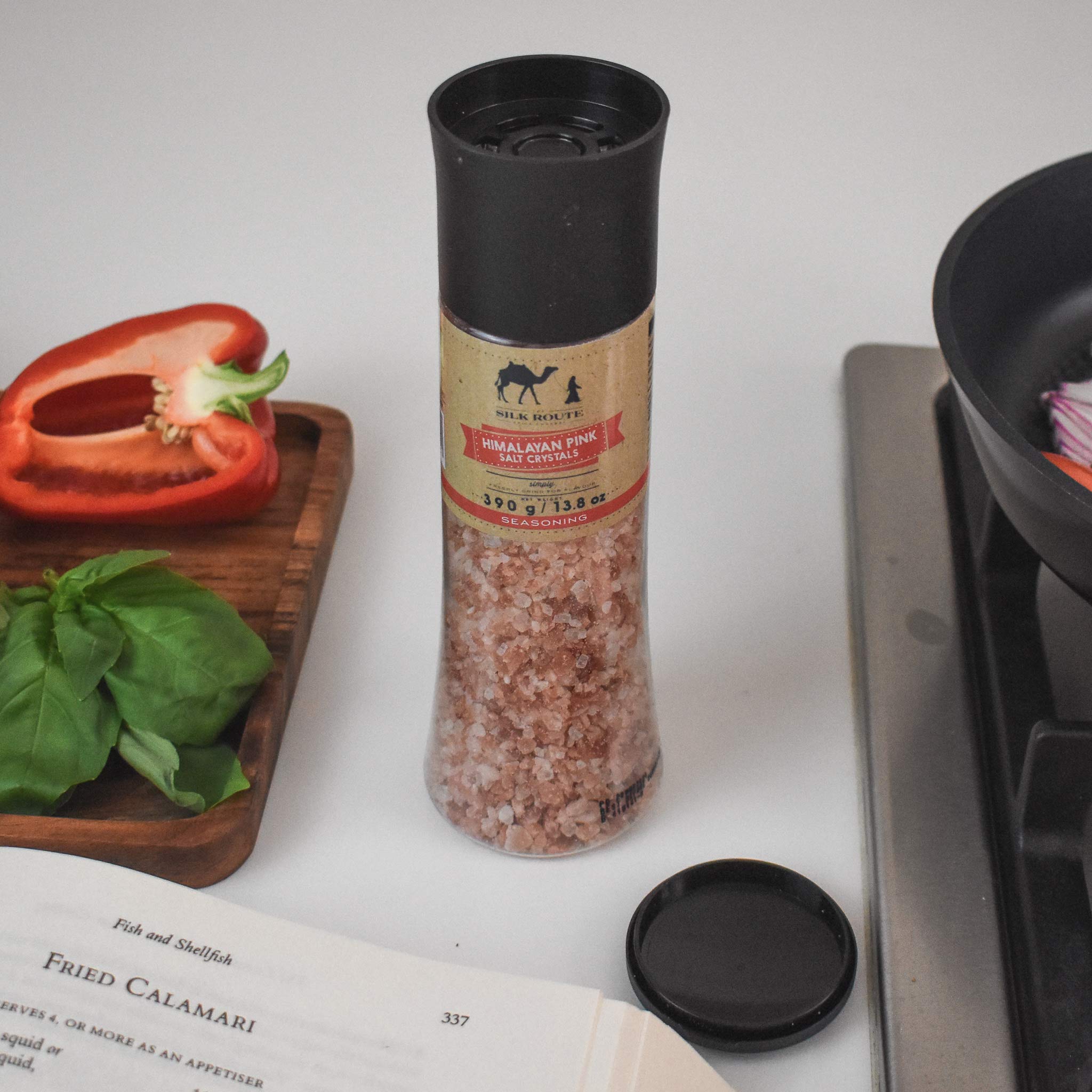 Premium Himalayan Pink Salt Grinder - 13.8oz (390g) Natural Rock Salt Mill with 84 Essential Minerals | Easy-Use Kitchen Spice Grinder for Cooking, Baking & Gourmet Dishes