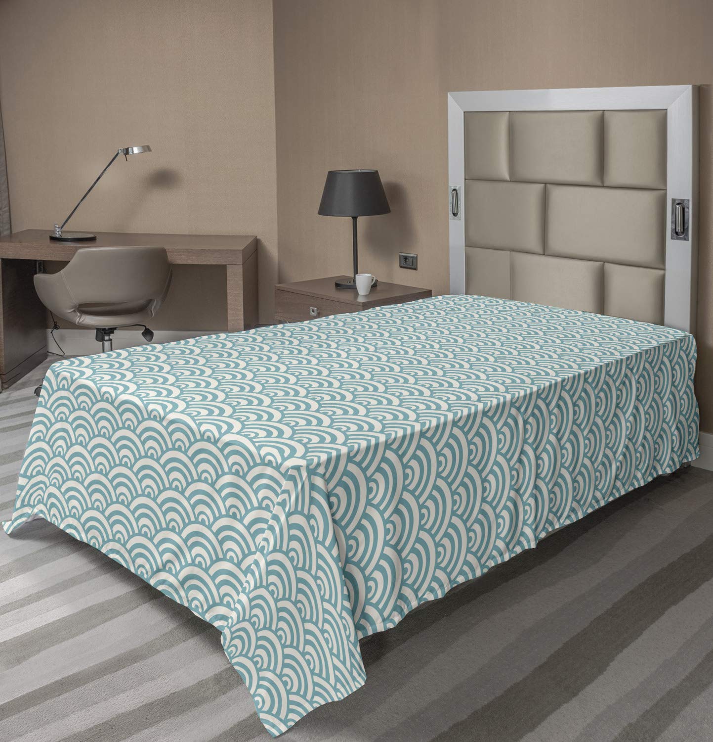 Ambesonne Aqua Twin Flat Sheet - Soft Curvy Lines Bubbles Design, Oceanic Water Sports Theme, Sky Blue & White Decorative Top Bedding | Perfect for Beach House, Summer Bedroom & Coastal Decor