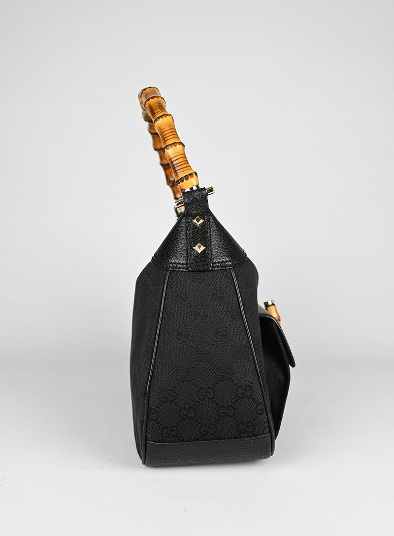 Gucci Monogram Black Bamboo Fabric Handbag - Luxury Designer Tote for Women, Perfect for Work, Travel & Everyday Use