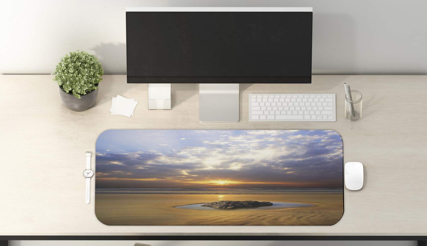 Ambesonne Ocean Sunset Mouse Pad - Non-Slip Rubber Gaming Mousepad 31
