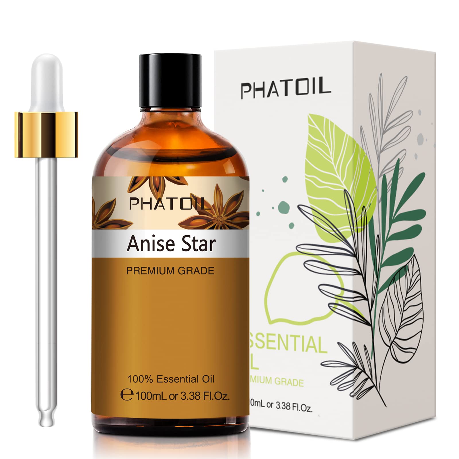 Phatoil 100ml (3.38 fl oz) Pure Anise Star Essential Oil - Premium Aromatherapy Oil for Diffusers & Humidifiers, DIY Soap, Candle & Bath Bomb Making - Relaxing Scent for Spa, Yoga & Home Fragrance
