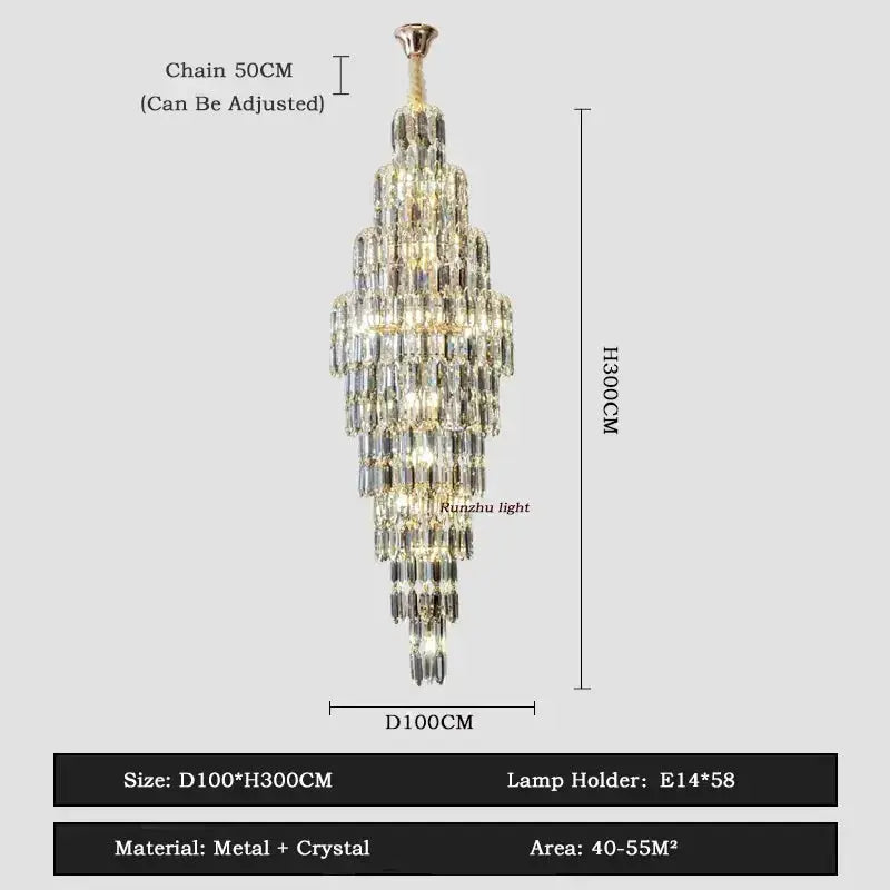 Luxury Crystal Staircase Chandelier - Elegant Anita Long Hanging Light Fixture for Grand Foyer, Stairwell & Dining Room Decor