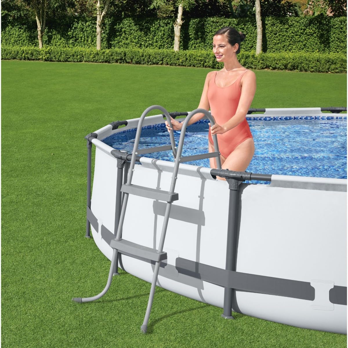 Bestway 84cm White Above Ground Pool Ladder - Heavy Duty Safety Steps for Inflatable & Steel Frame Pools - Perfect for Backyard, Garden & Outdoor Swimming Pools