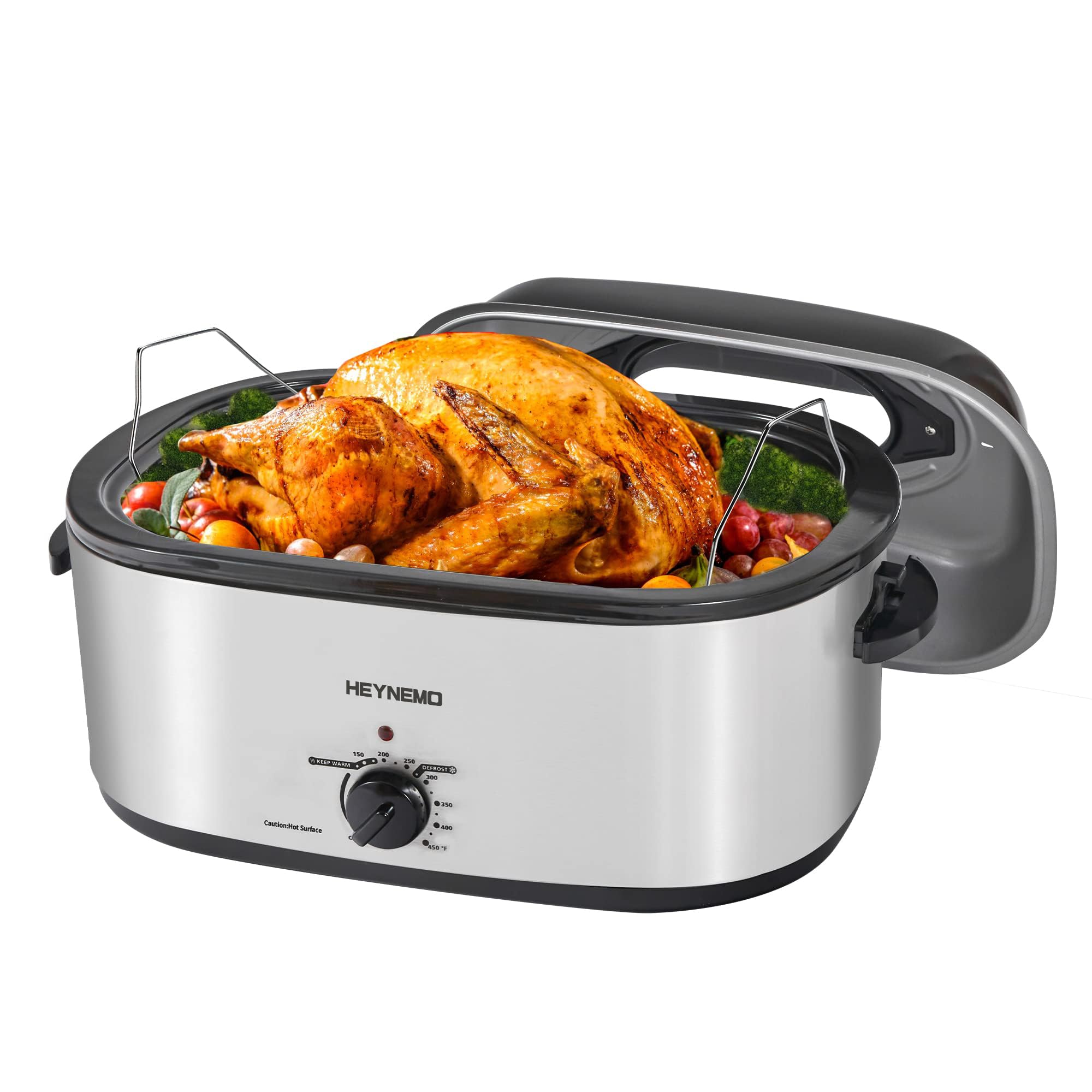 26Qt Electric Roaster Oven - Multifunctional Turkey Roaster for Meats, Bread, Soup & Sauce | Fast Cooking with Self-Basting Lid | Removable Pan & Rack | Stainless Steel | Perfect for Thanksgiving, Holiday Dinners & Large Family Gatherings