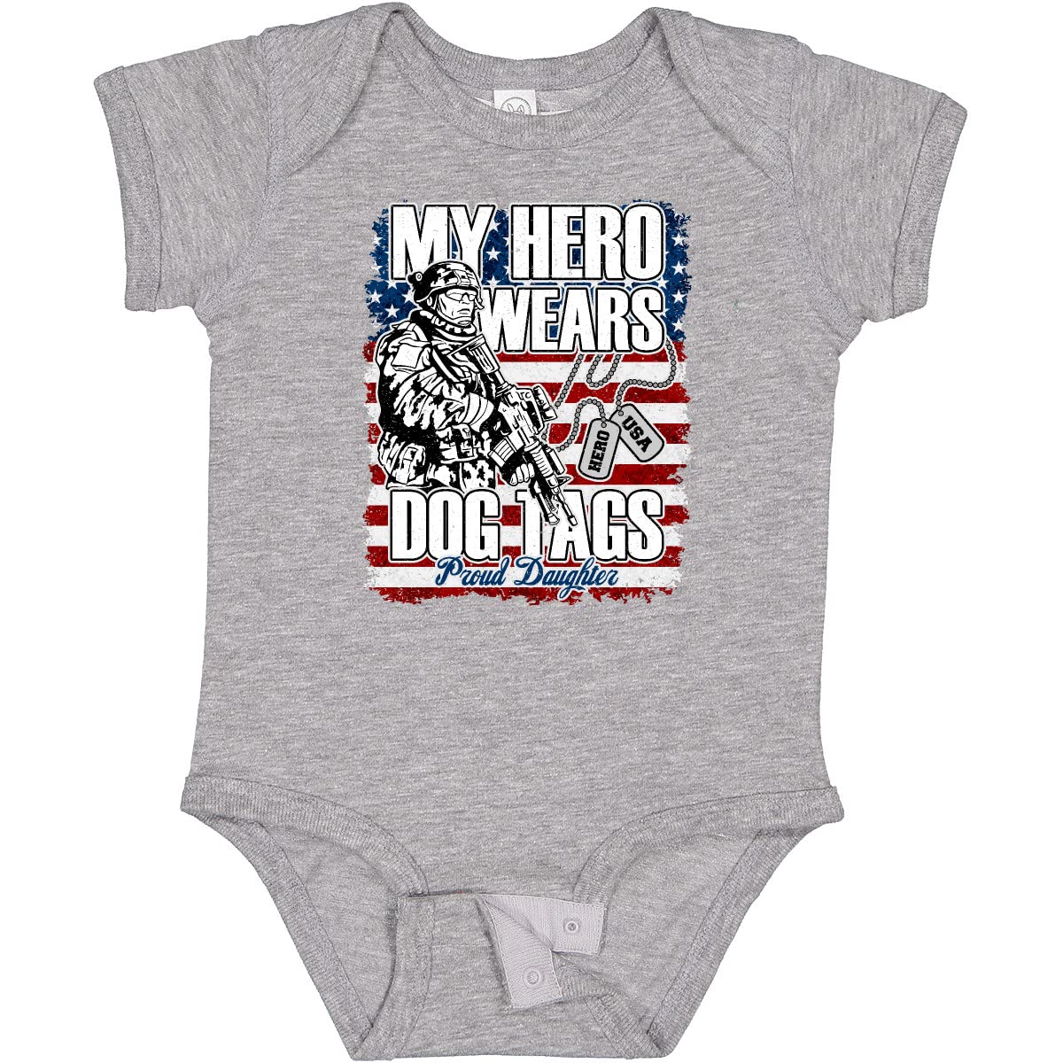 Inktastic Military Proud Daughter Hero Wears Dog Tags Girls Baby Bodysuit - Patriotic Infant Onesie for Army Family Apparel & Military Support Outfits - Perfect for Veterans Day, Memorial Day & Military Homecoming Events