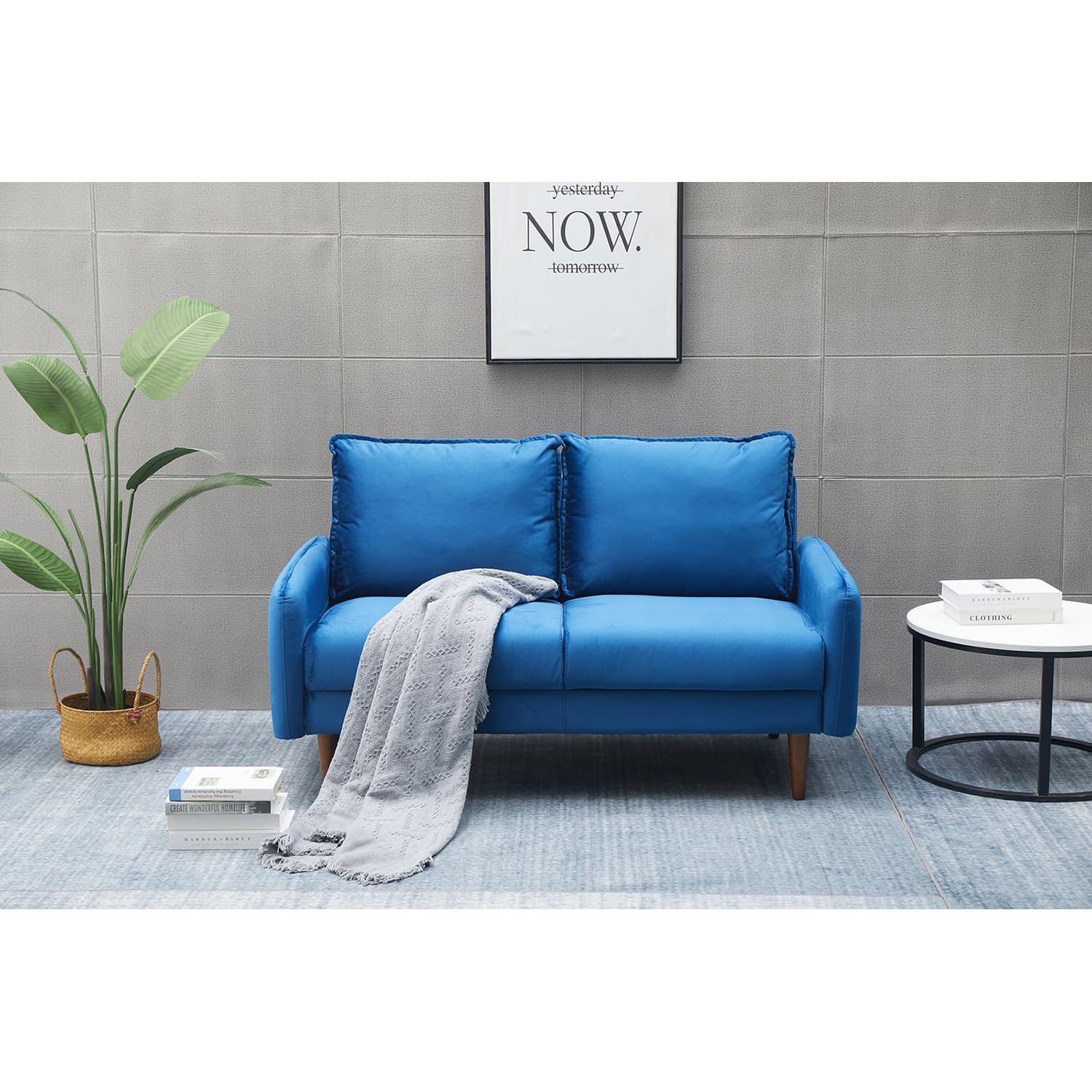 Luxury Aurora Velvet Loveseat Sofa for Living Room - Space Blue Velvet Upholstery | Perfect for Small Spaces, Apartments & Cozy Home Decor